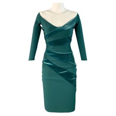 Chiara Boni Kaliska Green Velvet Panel Off-Shoulder Midi Dress, US 2