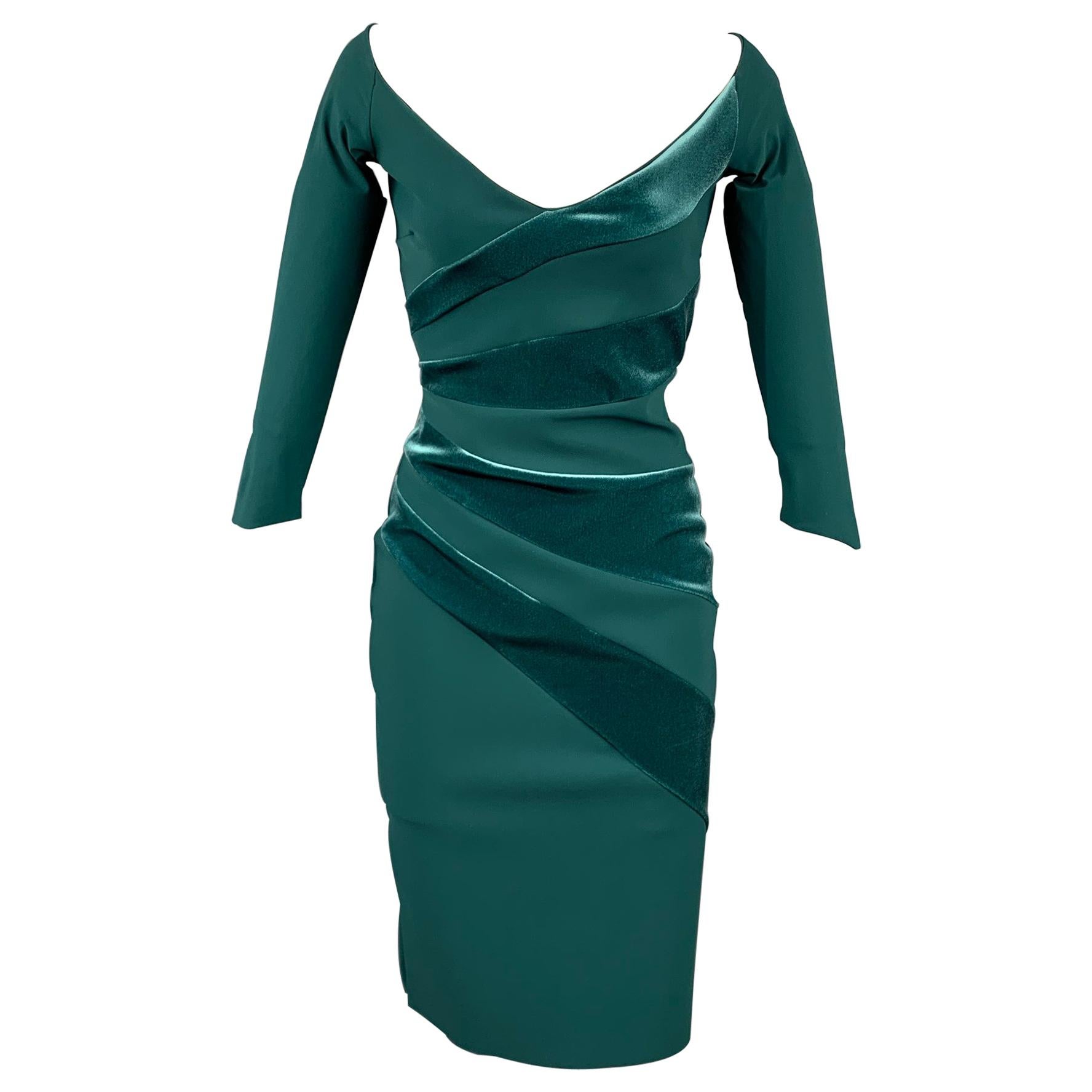 CHIARA BONI Size 4 Green Polyamide Velvet Panels Cocktail Dress