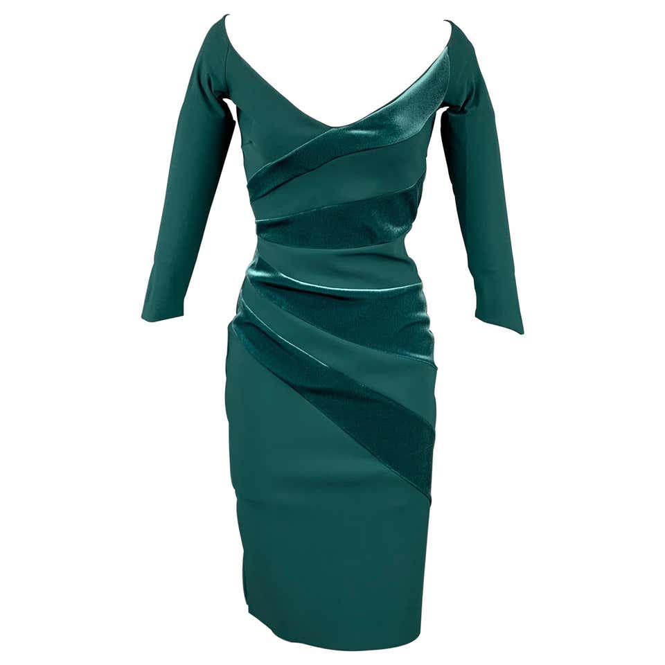 CHIARA BONI Size 4 Green Polyamide Velvet Panels Cocktail Dress at ...