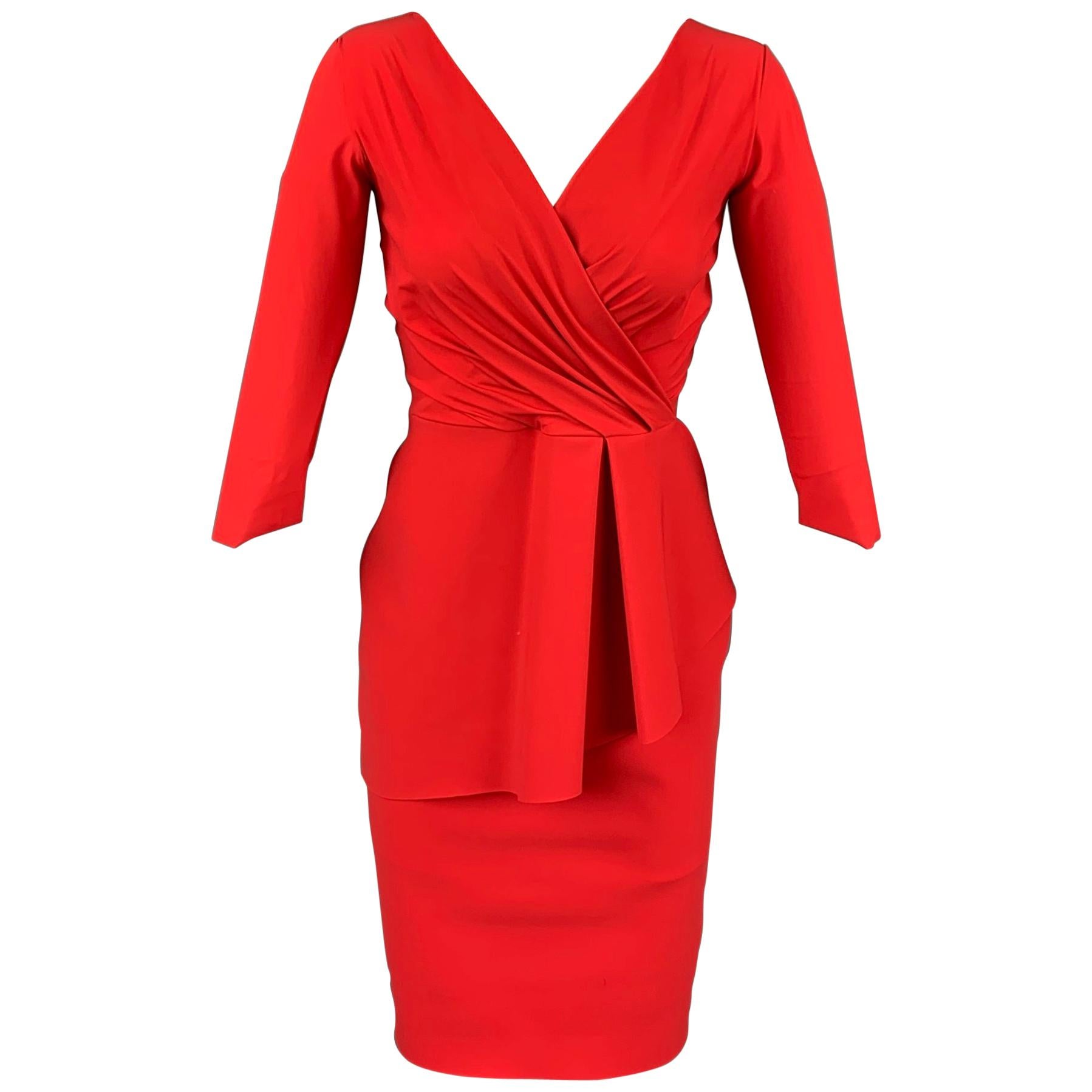 CHIARA BONI Size 4 Red Polyamide Peplum V-Neck Cocktail Dress