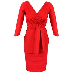 CHIARA BONI Size 4 Red Polyamide Peplum V-Neck Cocktail Dress