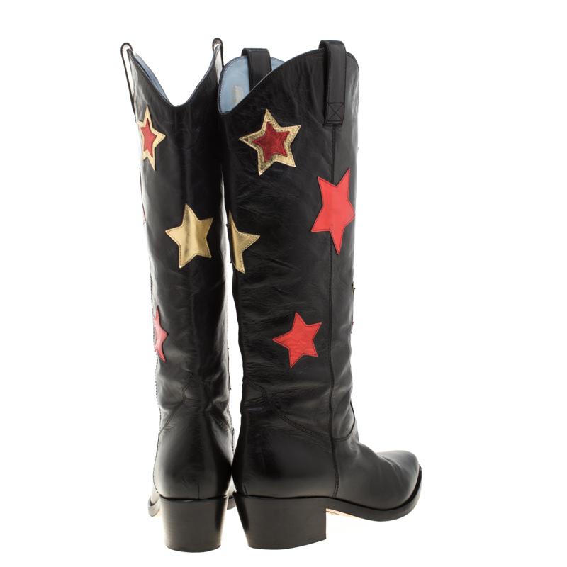 Chiara Ferragni Star Cow Boy Stiefel aus schwarzem Leder Größe 38 im Zustand „Gut“ in Dubai, Al Qouz 2