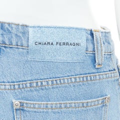 CHIARA FERRAGNI blue crystal fringe distressed denim short shorts XS