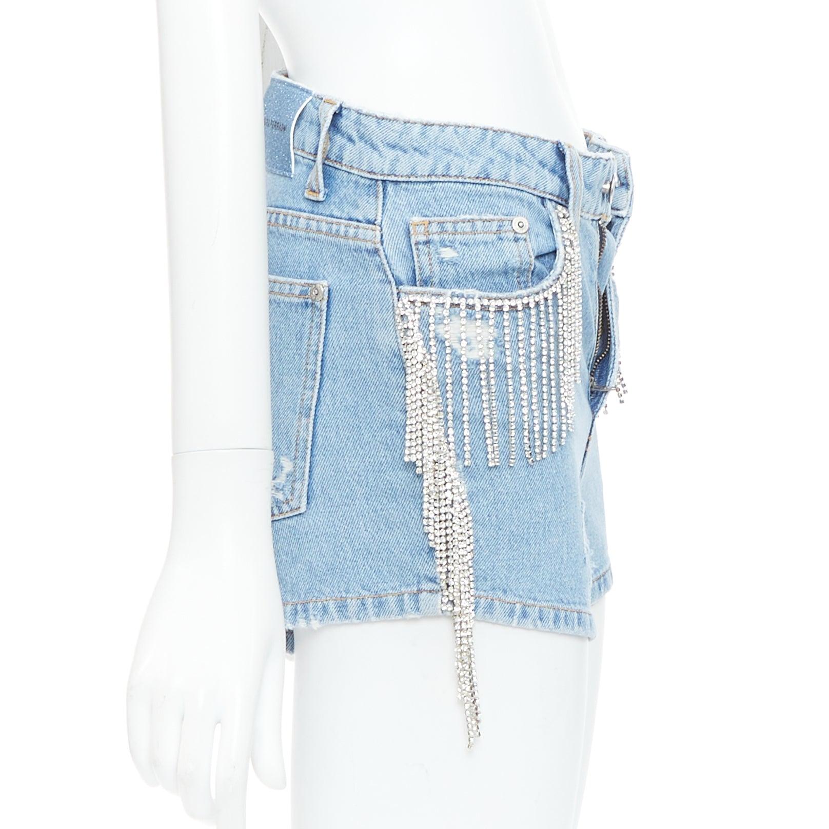 CHIARA FERRAGNI pantaloncini corti in denim blu con frange di cristallo XS In condizioni ottime in vendita a Hong Kong, NT
