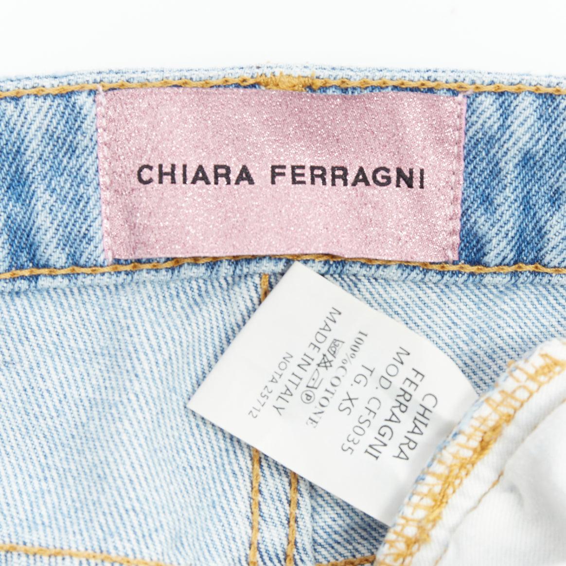 CHIARA FERRAGNI pantaloncini corti in denim blu con frange di cristallo XS in vendita 3