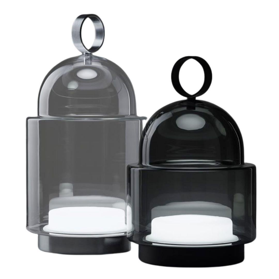 Mid-Century Modern Grande lampe de bureau rechargeable « Dome Nomad » en verre gris fumé soufflé à la main pour Brokis en vente