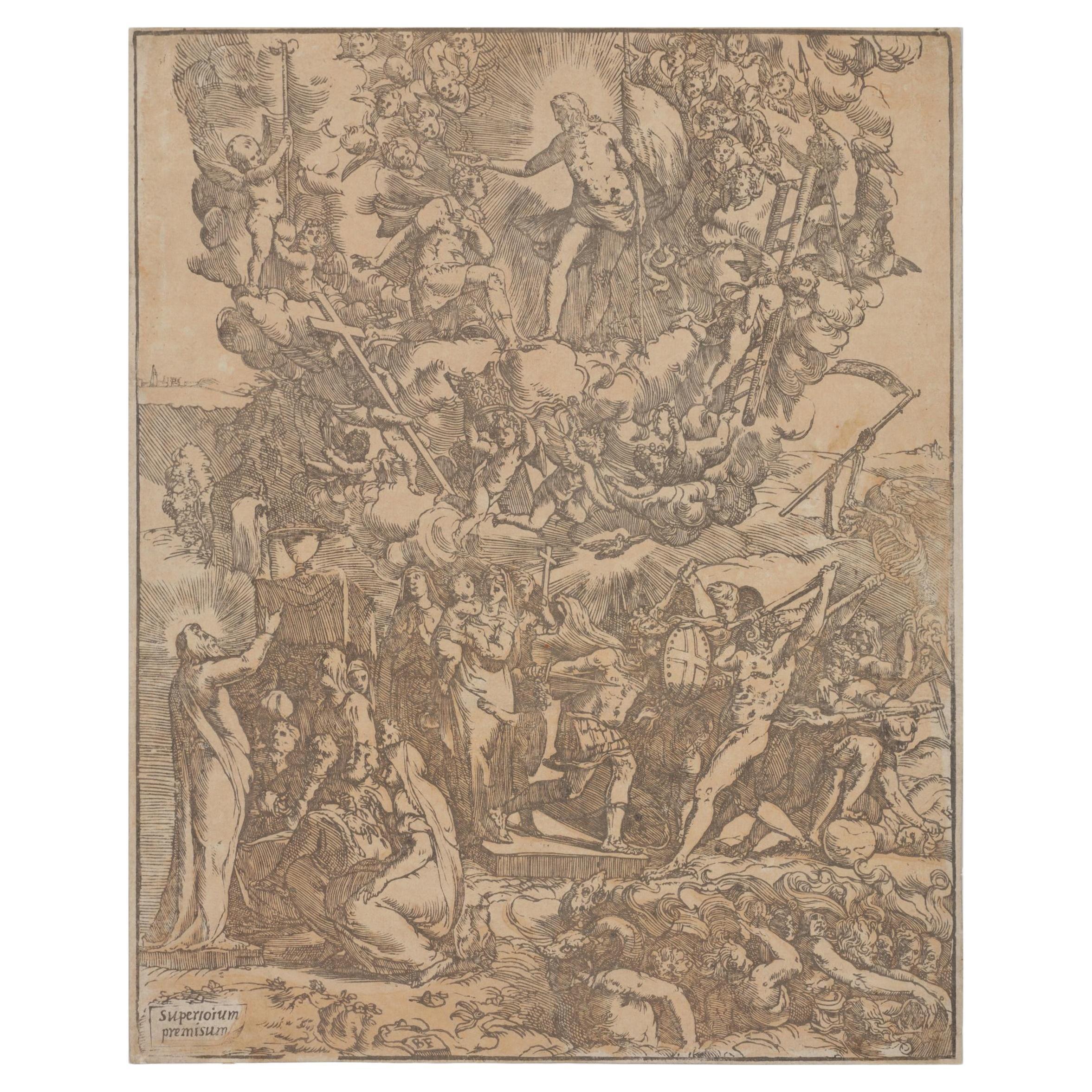 Chiaroscuro Woodcut Print of Triumph of the Christian Hero by Andrea Andreani