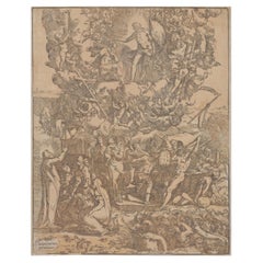 Antique Chiaroscuro Woodcut Print of Triumph of the Christian Hero by Andrea Andreani