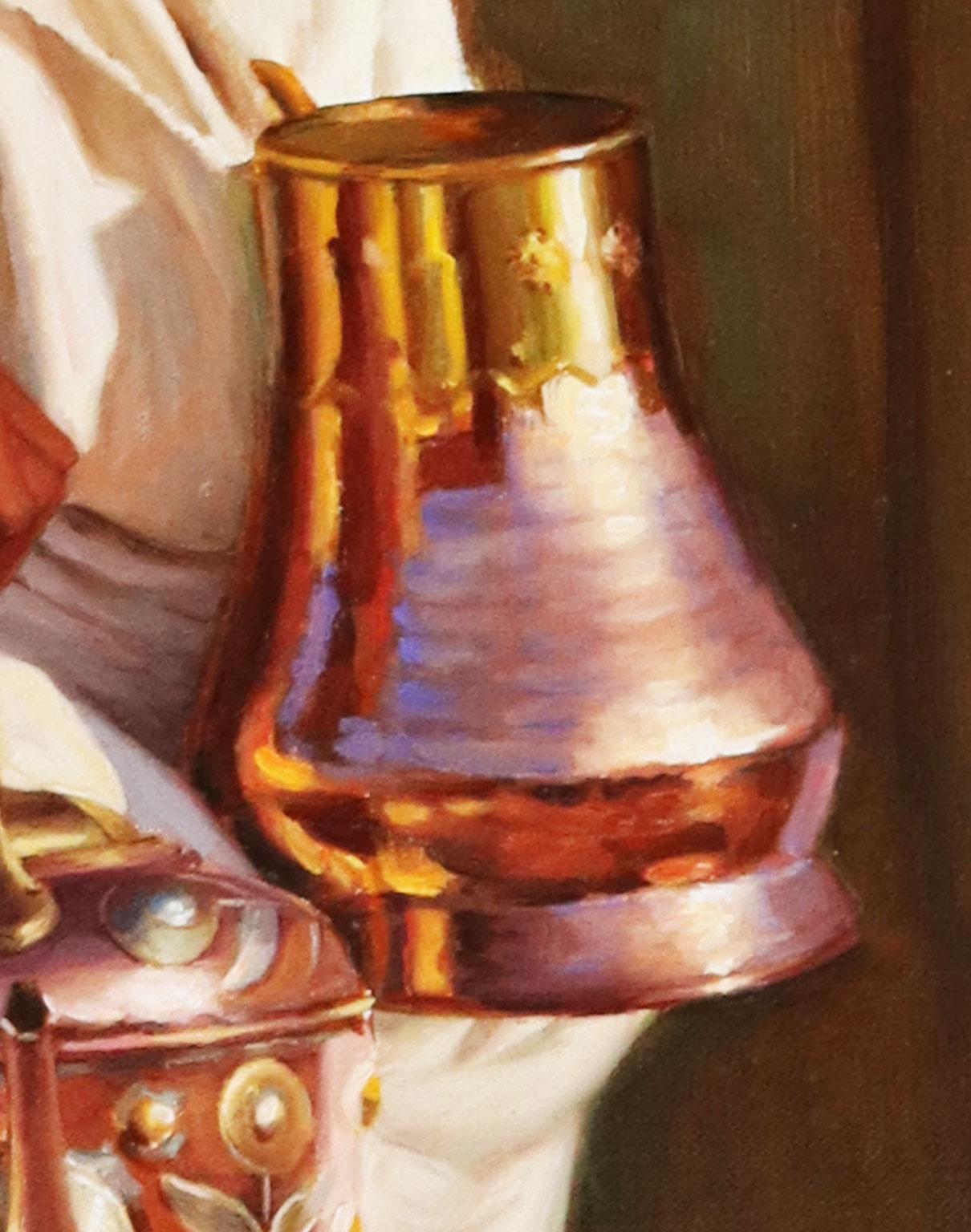 Oriental Young with Jars - Chías Oil painting on canvas Realism For Sale 1