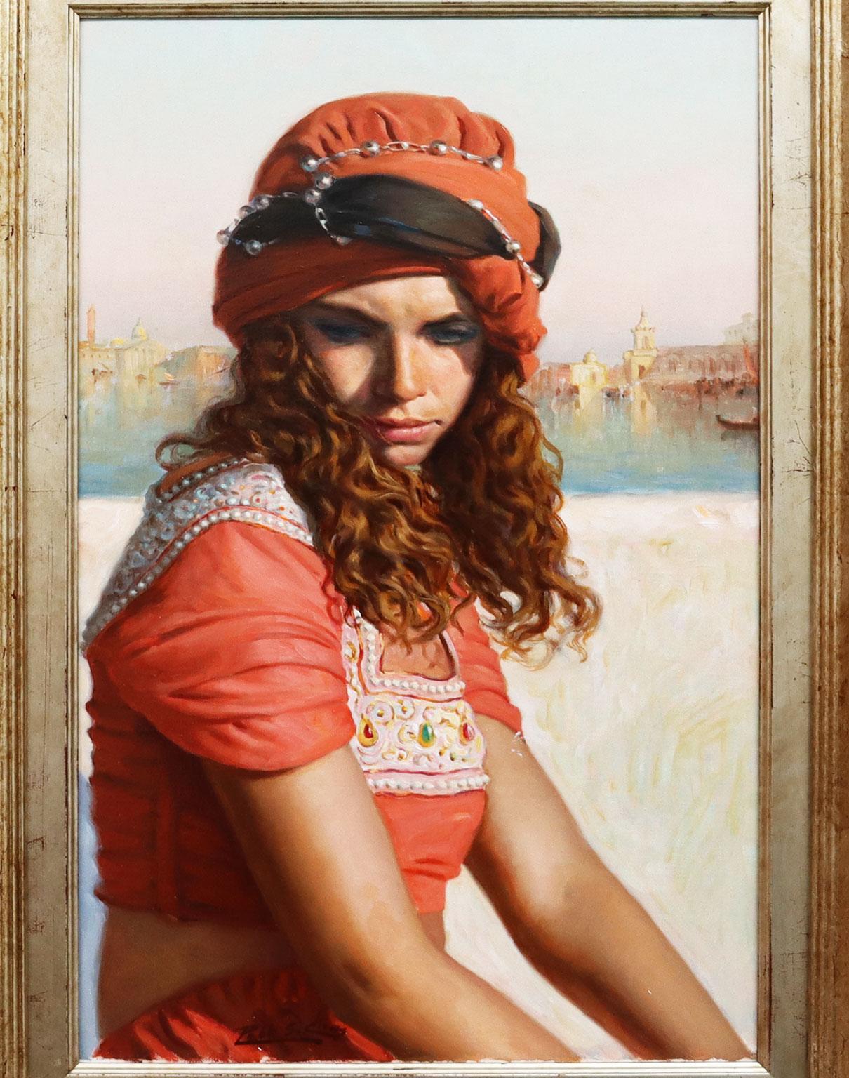 Venetian Girl - Chías Oil painting on canvas Realism For Sale 1