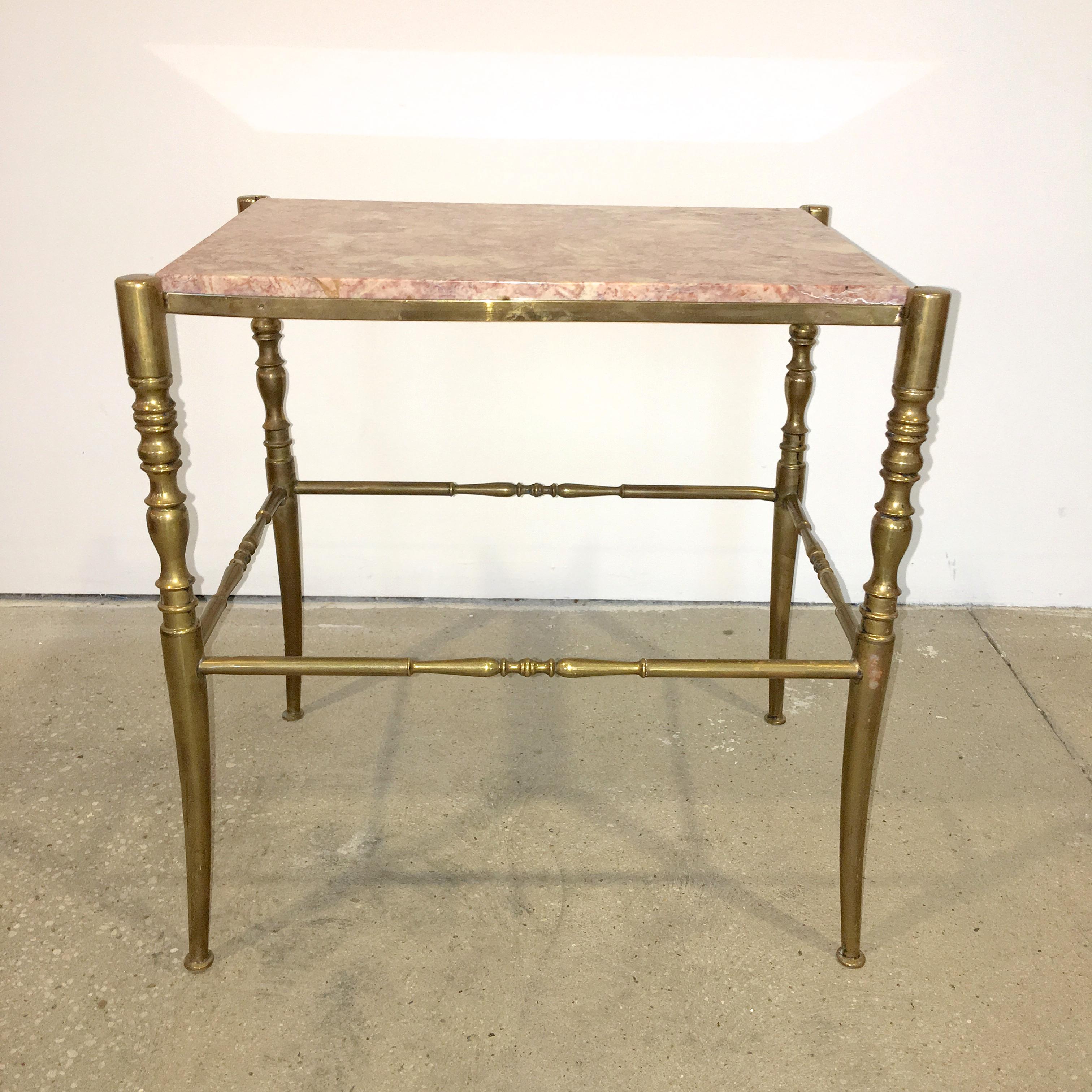 Rare to find solid brass rectangular form side table with marble top from the creators of the iconic brass Chiavari chair.