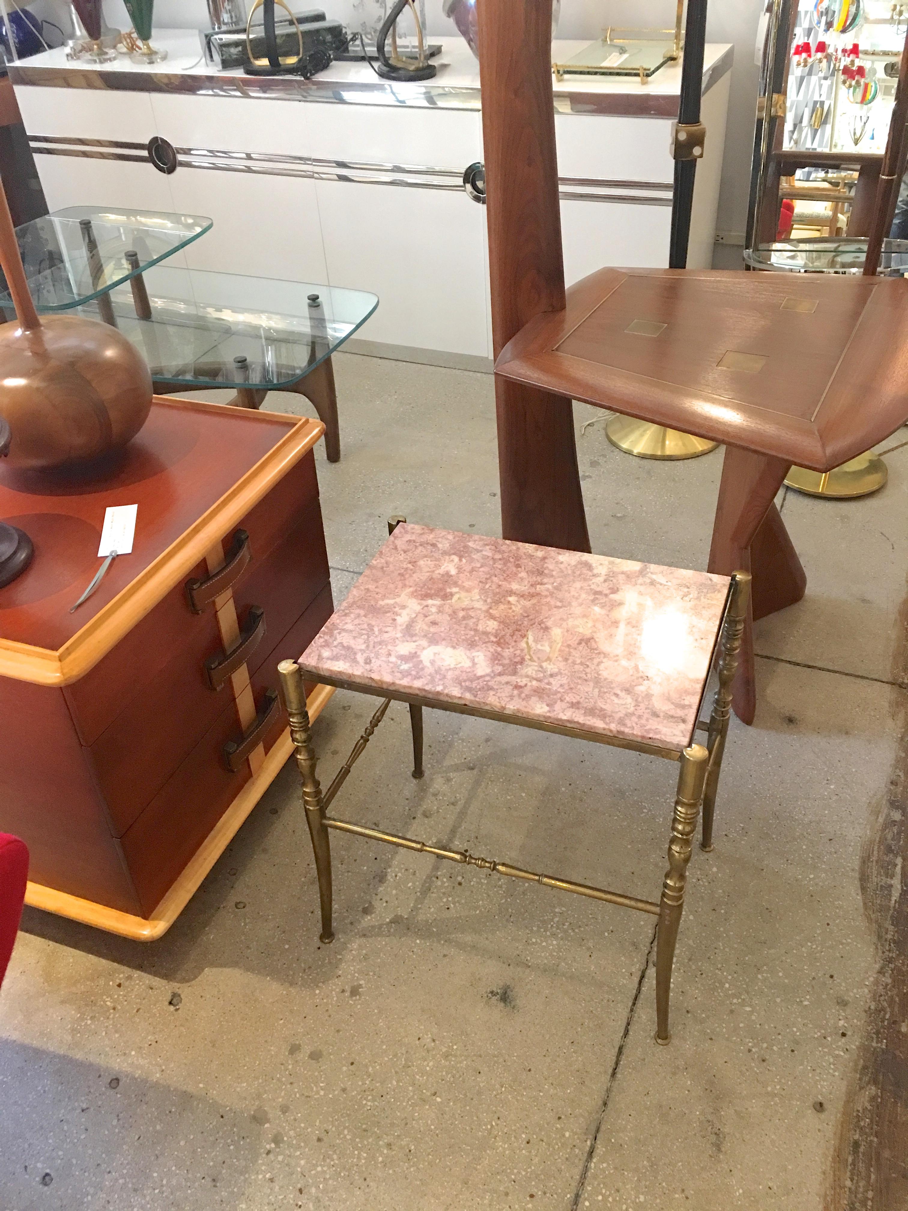 Italian Chiavari Brass and Marble Side Table For Sale