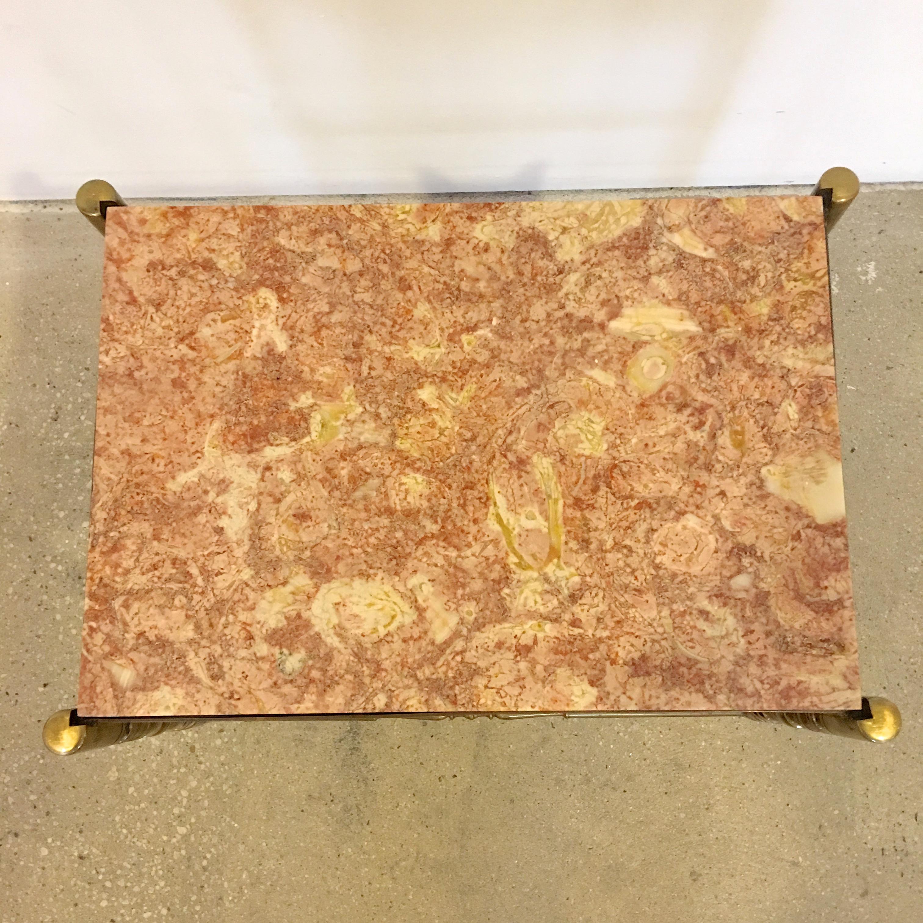Mid-20th Century Chiavari Brass and Marble Side Table For Sale