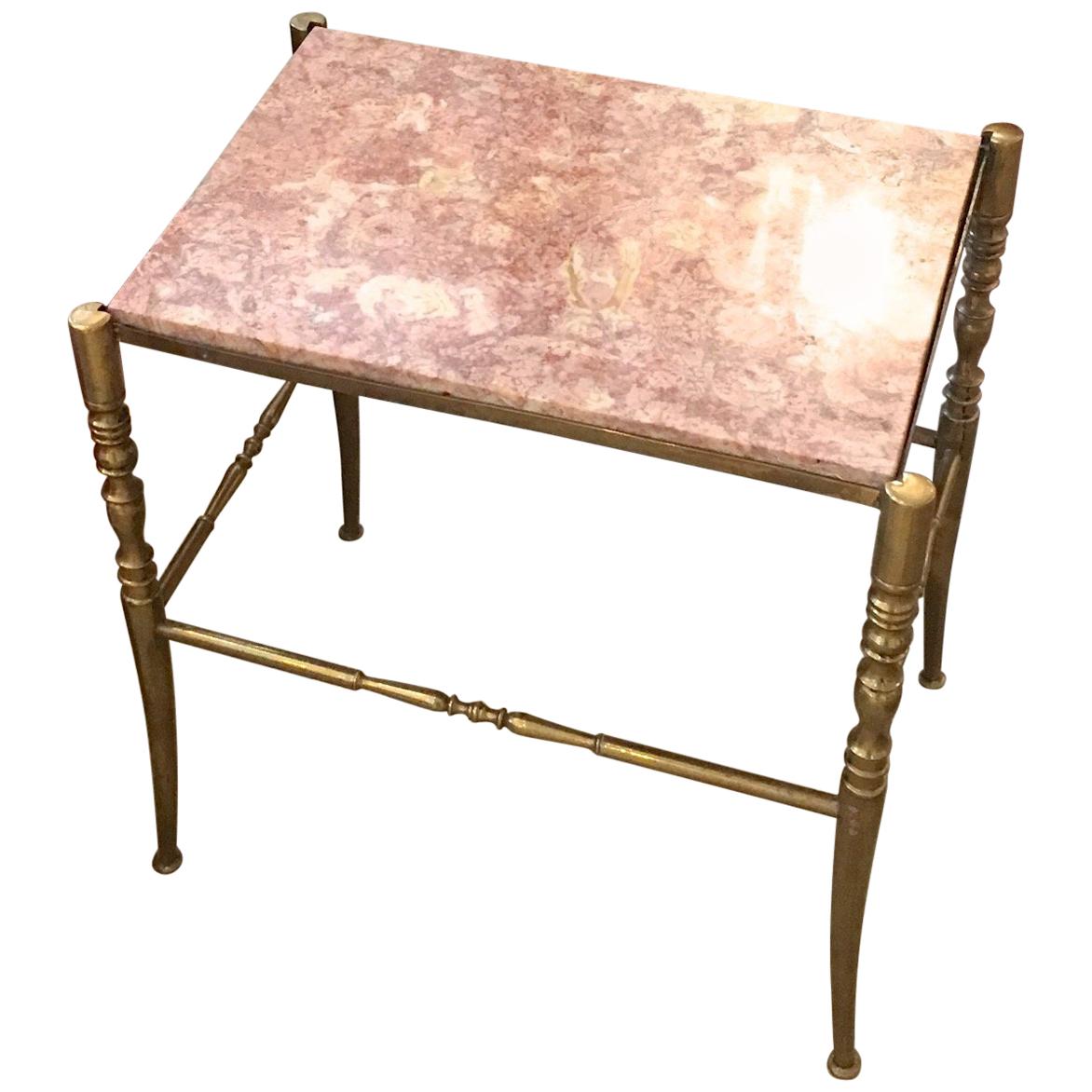 Chiavari Brass and Marble Side Table For Sale