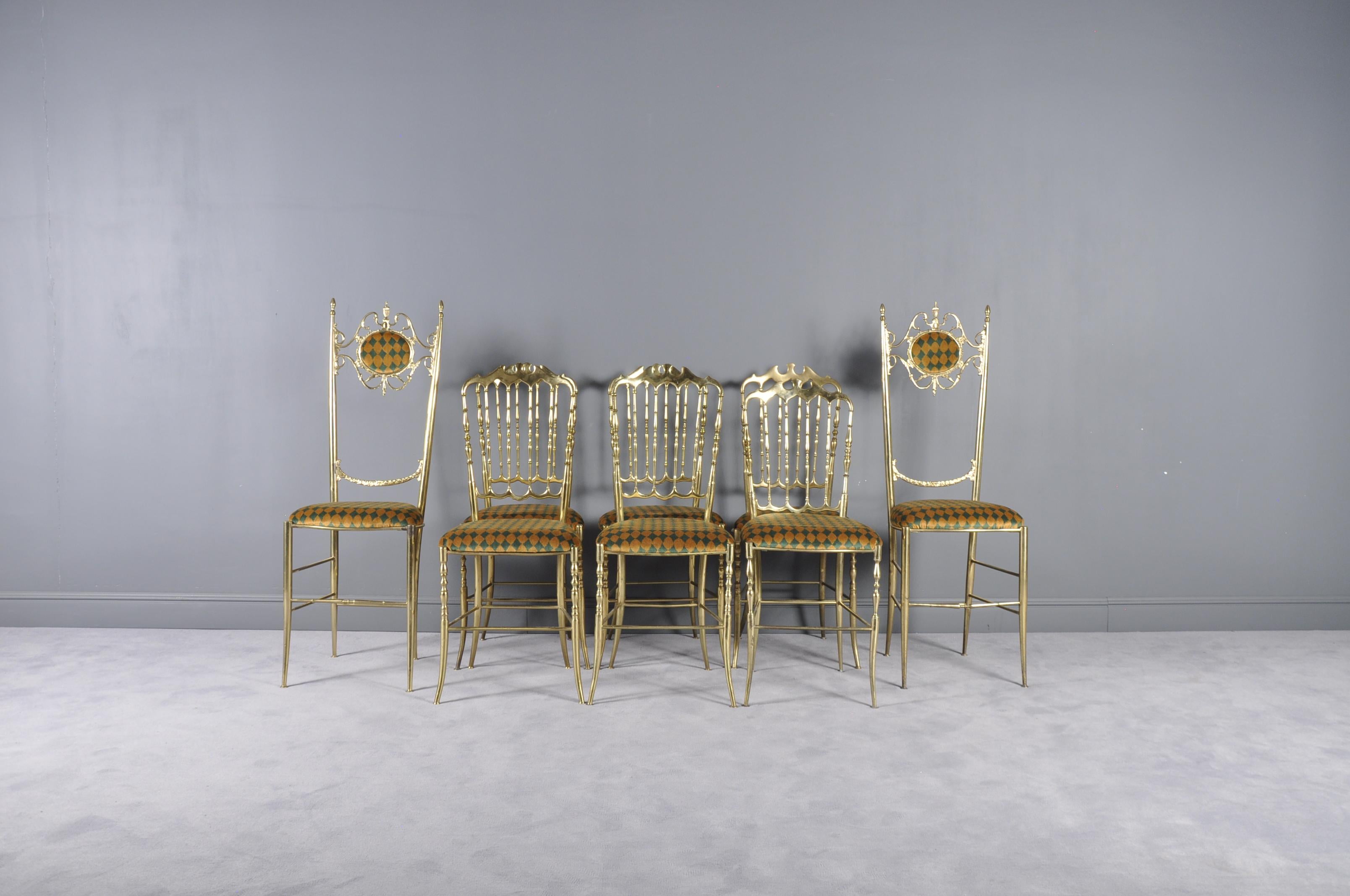 Mid-Century Modern Chiavari Brass Chairs by Giuseppe Gaetano Descalzi, 1950s, Set of Eight