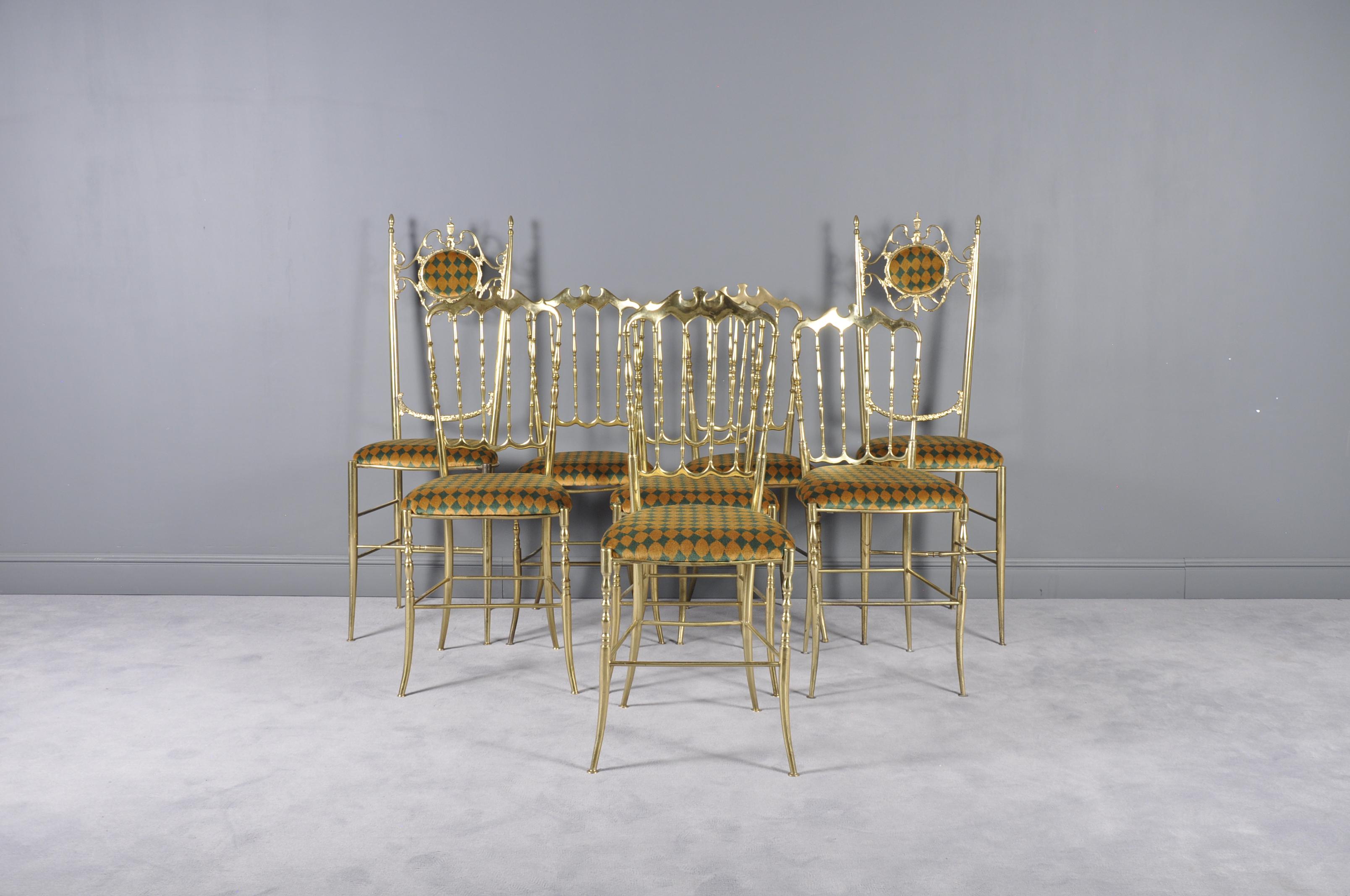 Italian Chiavari Brass Chairs by Giuseppe Gaetano Descalzi, 1950s, Set of Eight