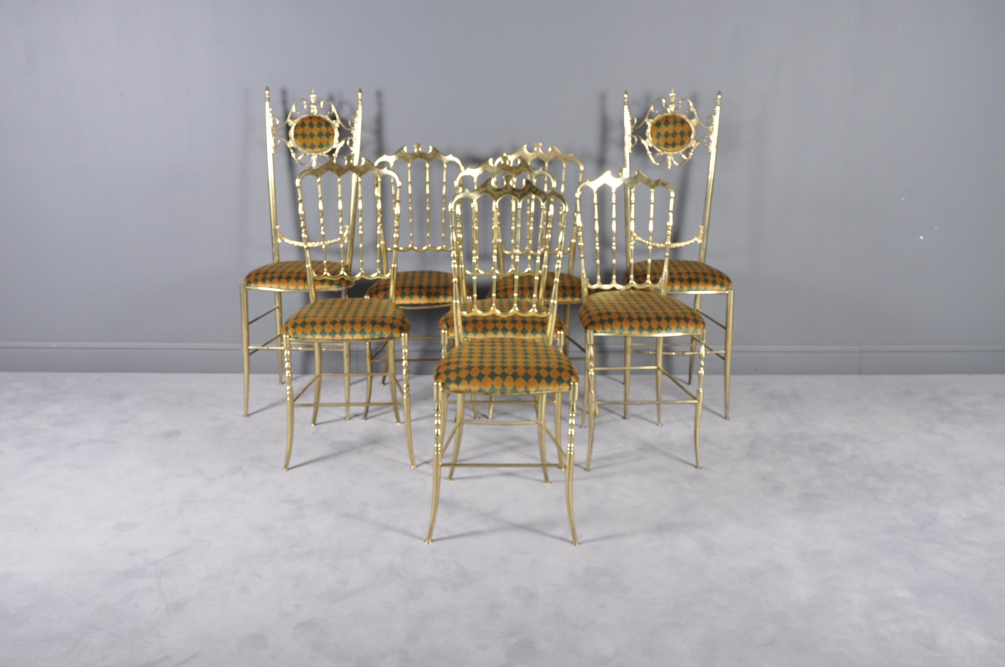 Other Chiavari Brass Chairs by Giuseppe Gaetano Descalzi, 1950s, Set of Eight