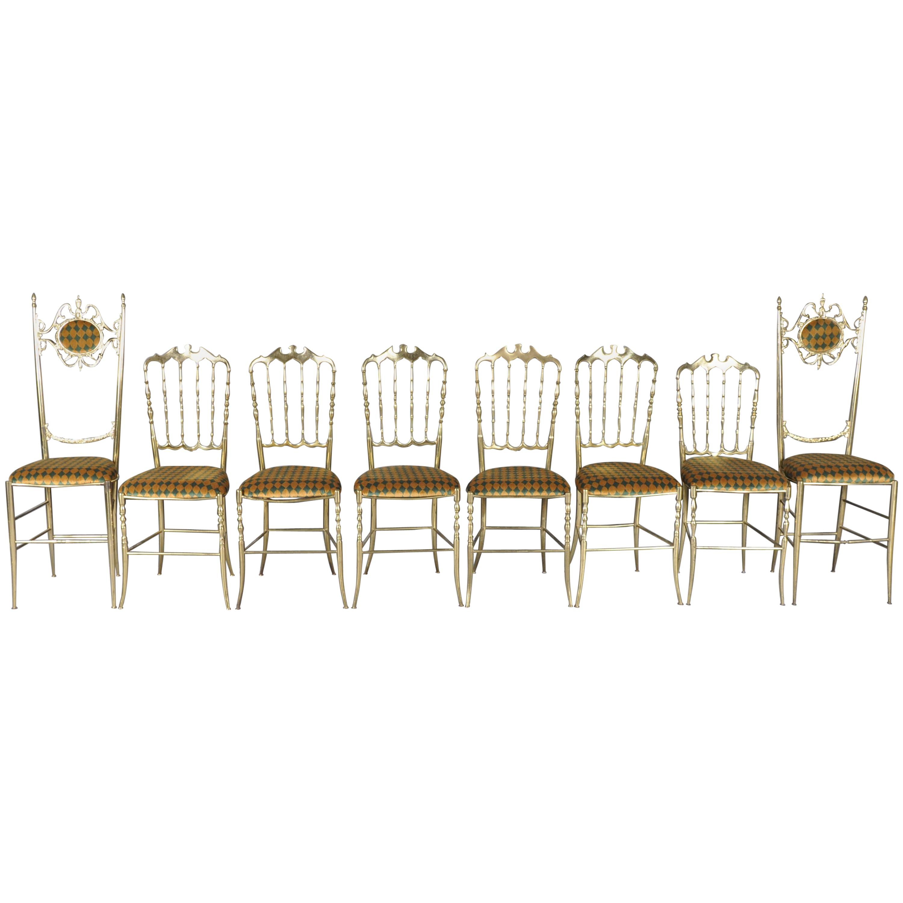 Chiavari Brass Chairs by Giuseppe Gaetano Descalzi, 1950s, Set of Eight
