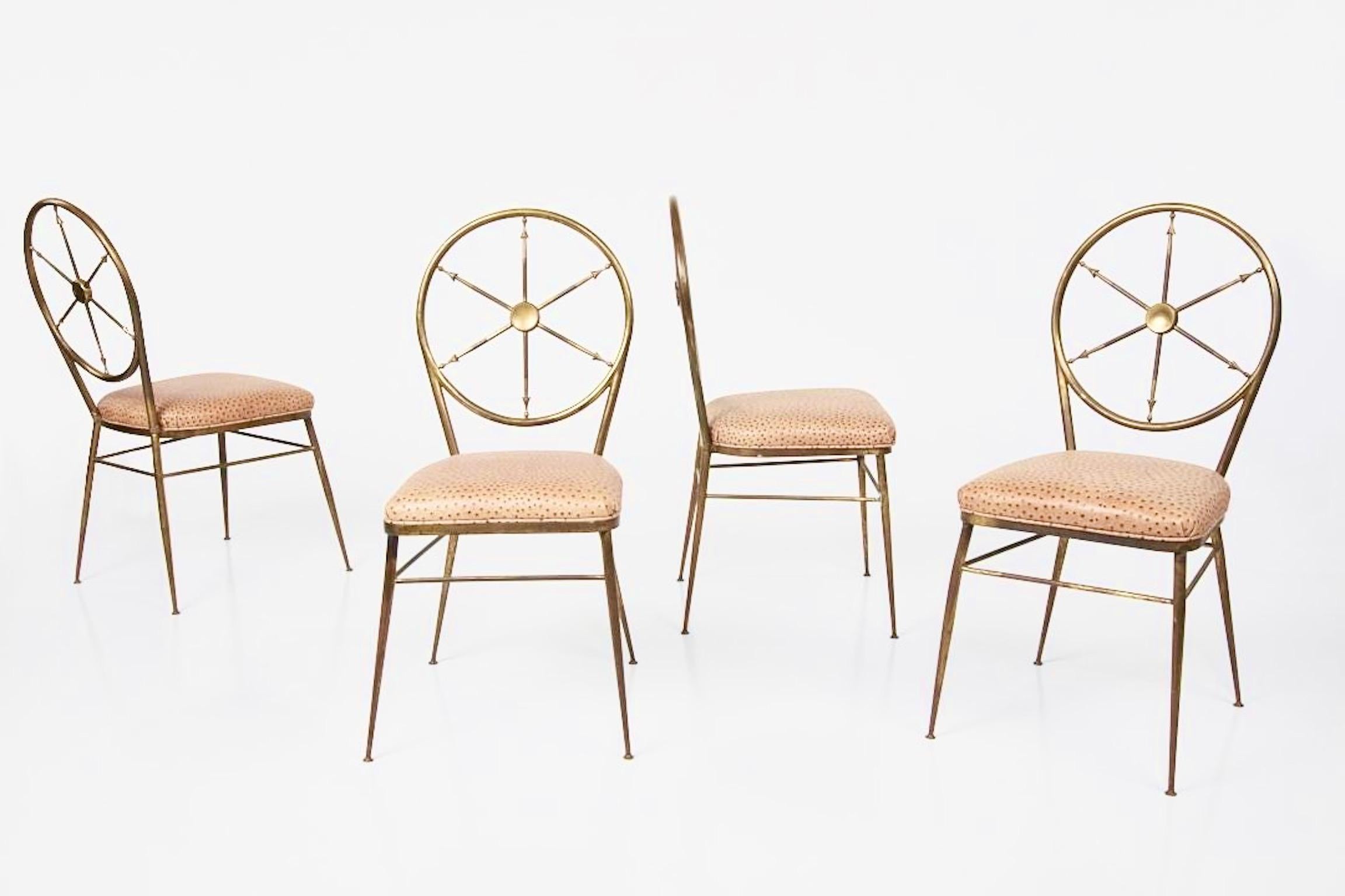 Mid-Century Modern Chiavari Brass Compass Chairs, 4x For Sale