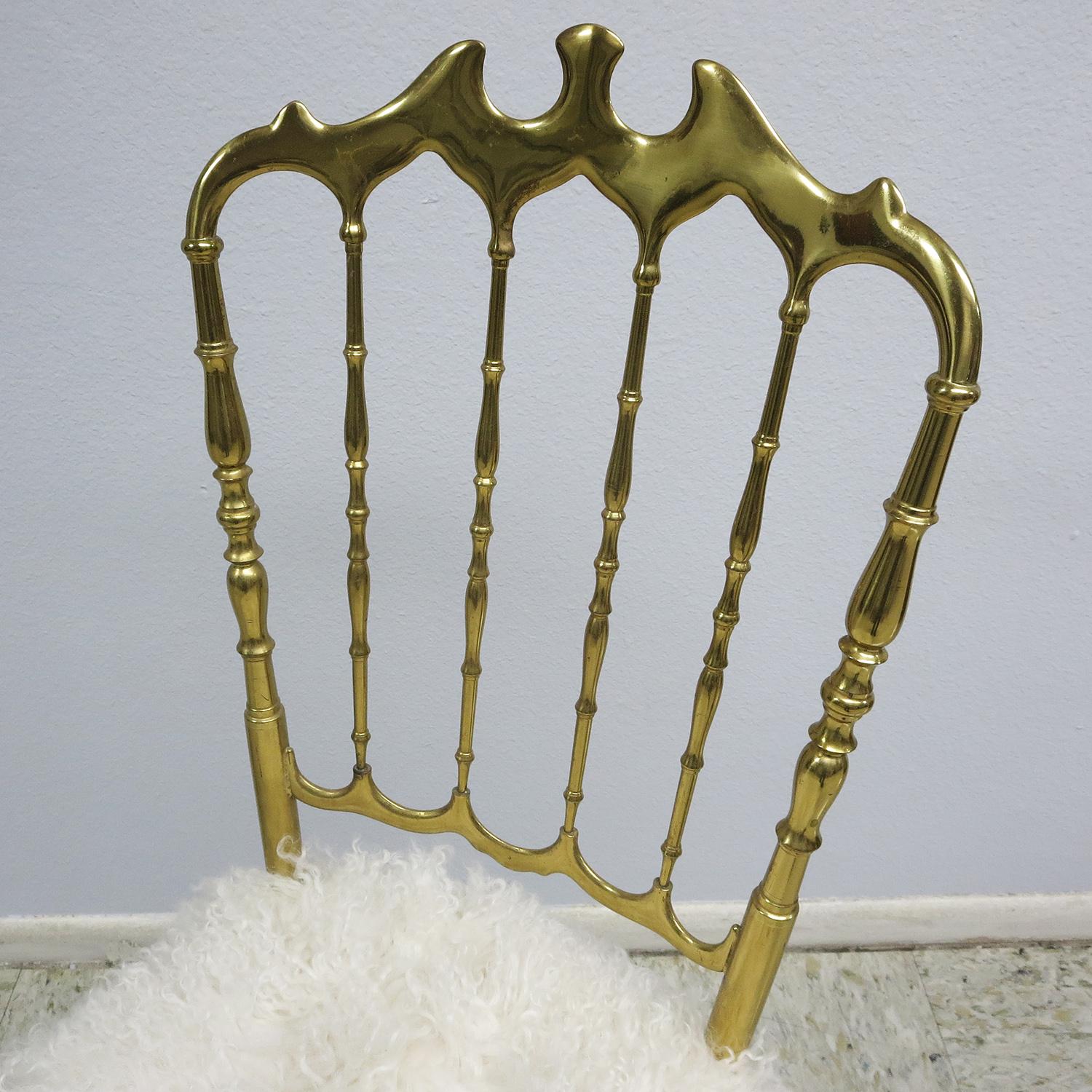 Mid-Century Modern Chiavari Brass Italian 1970s Midcentury Chair in Mongolian Sheeps Fur For Sale