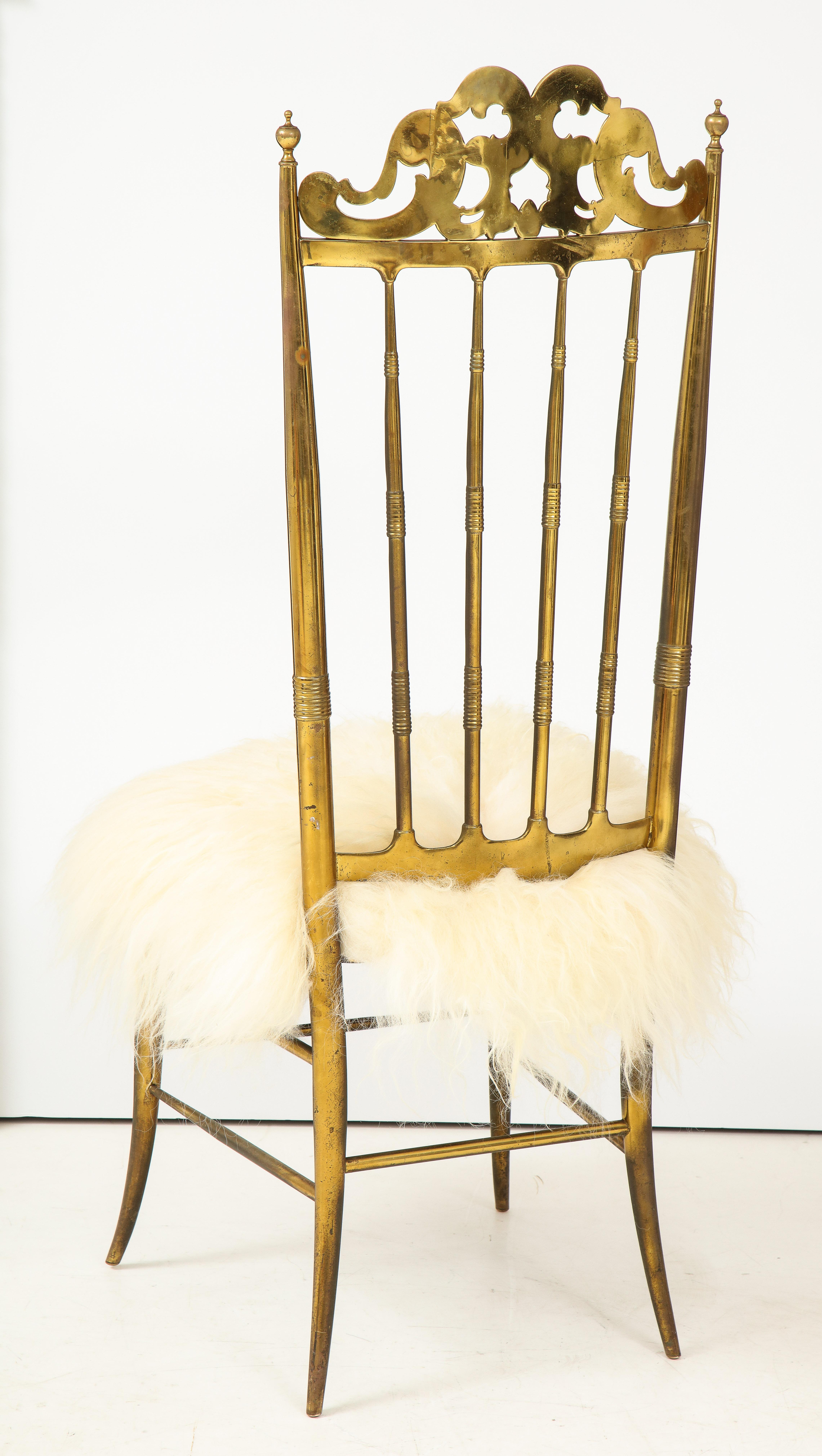 Italian Chiavari Brass, Sheepskin Chair