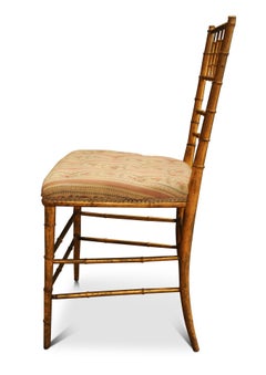 Chiavari Chair of Giltwood In A Faux Bamboo Style Upholstering Striped Upholstered Seat