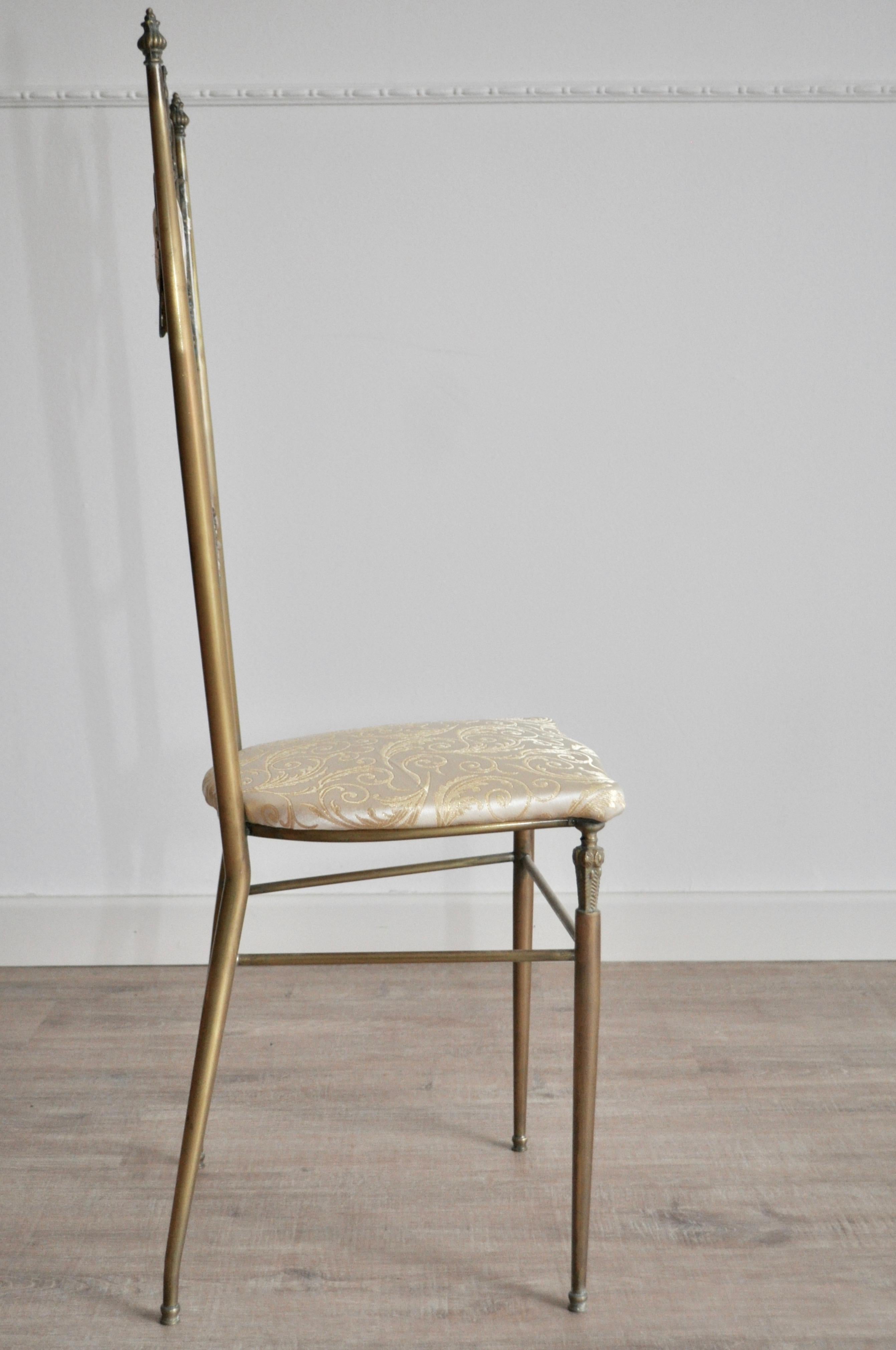 Italian Chiavari Chairs Hollywood Regency in Brass, Italy, 1950s For Sale