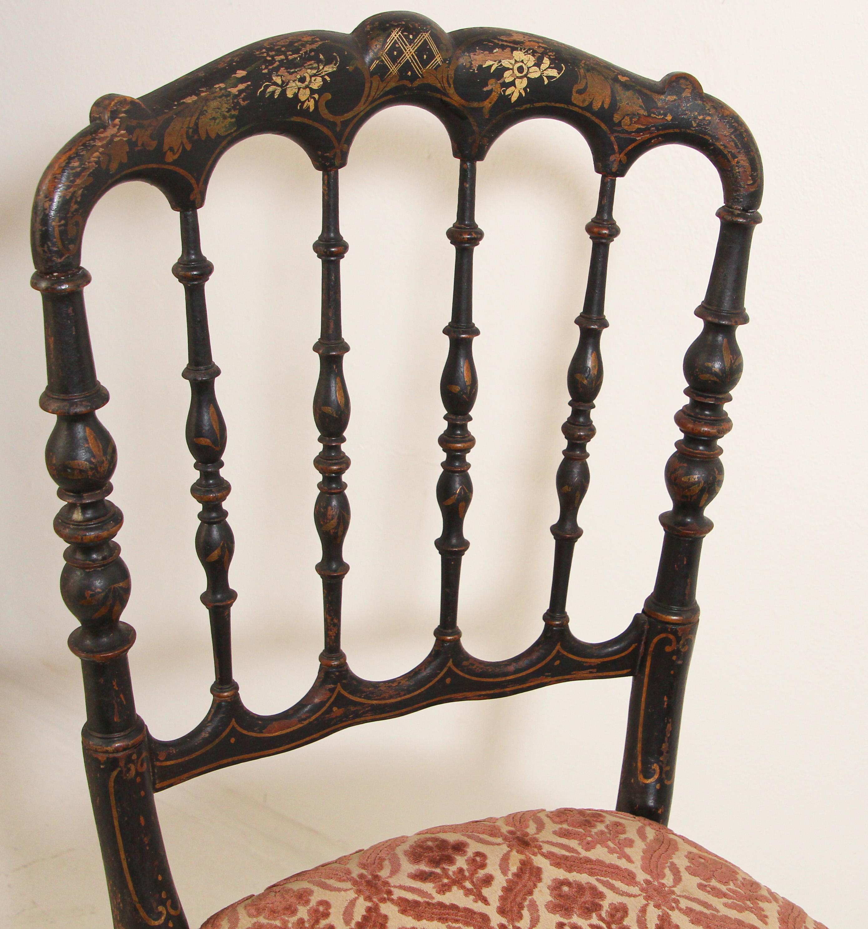 Italian Chiavari Ebonized Side Chair by Gaetano Descalzi, Italy, 19th Century
