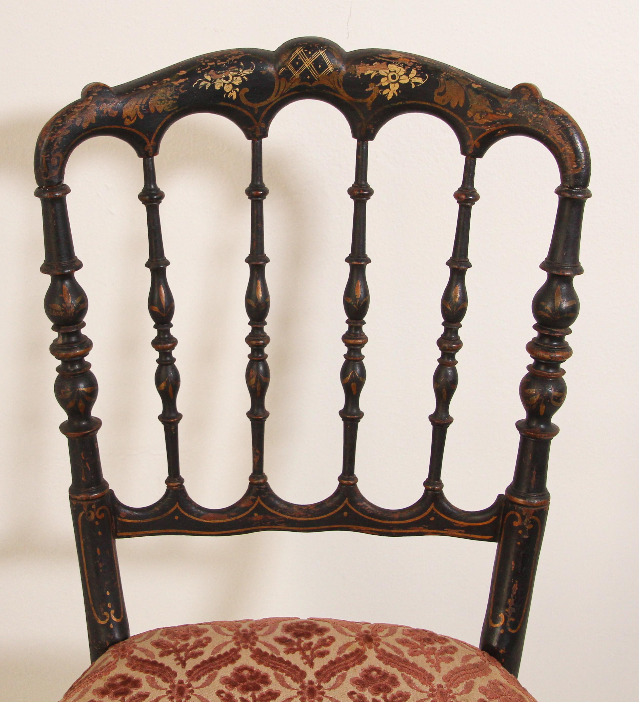 Hand-Crafted Chiavari Ebonized Side Chair by Gaetano Descalzi, Italy, 19th Century