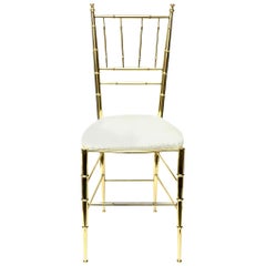 Chiavari Faux Bamboo Brass and Upholstered Side Chair Italian Mid-Century Modern