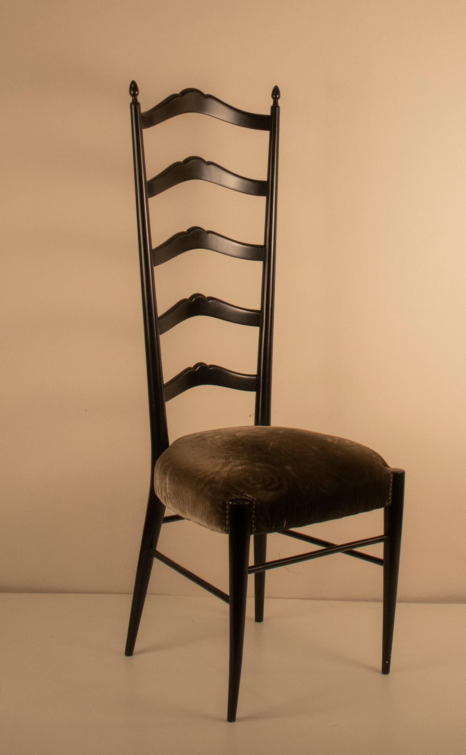 Chiavari Gio Ponti Stil Mitte des Jahrhunderts Modern Italienische Hochlehner Stühle 50s (Textil) im Angebot