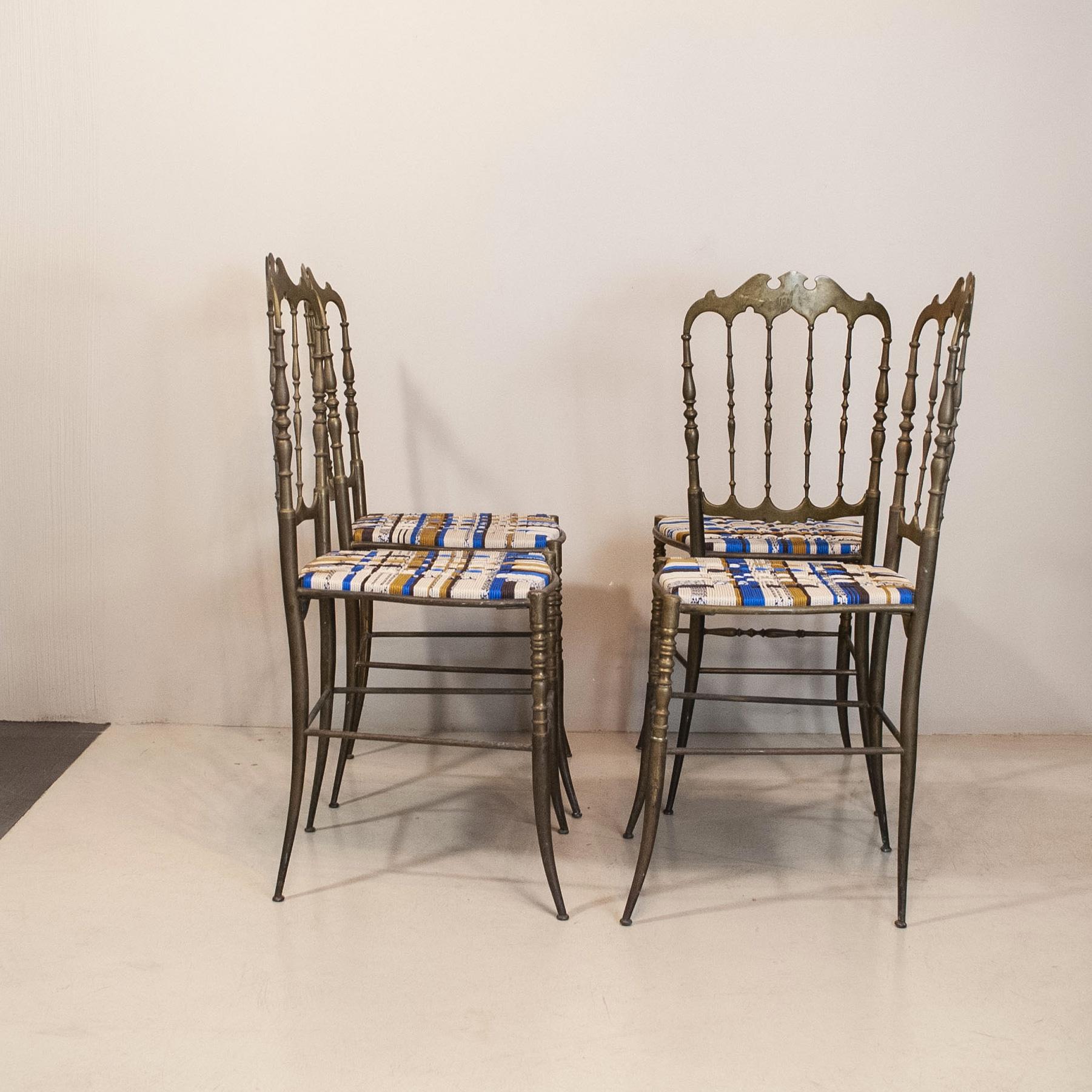 Mid-Century Modern Chiavari Italian Midcentury Chairs in Brass For Sale