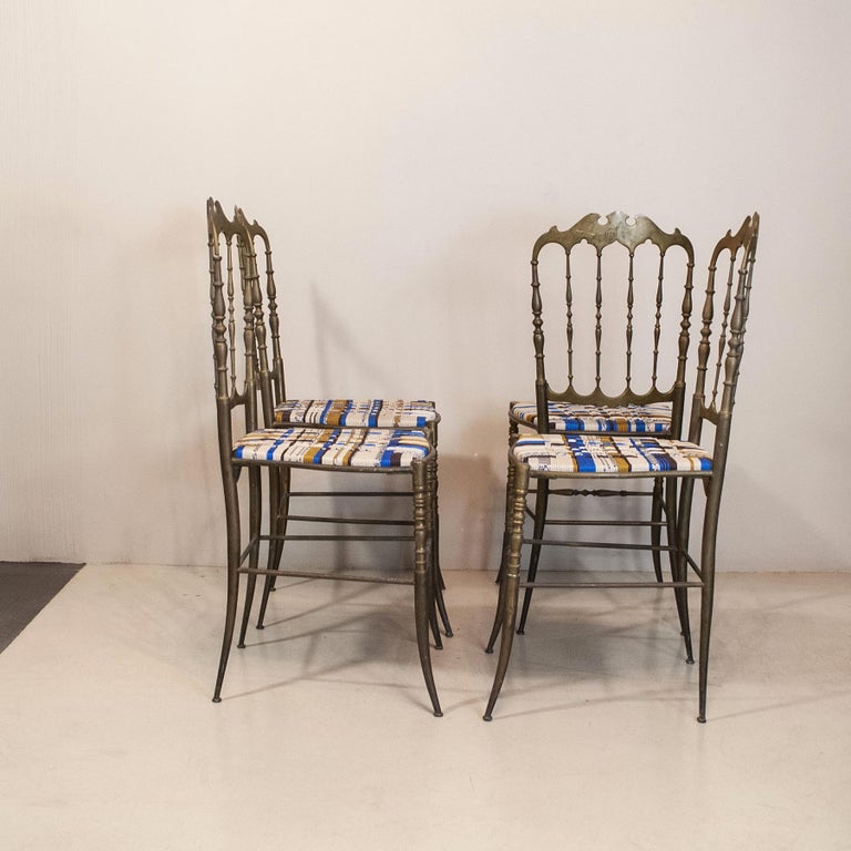 Mid-Century Modern Chiavari Italian Midcentury Chairs in Brass For Sale