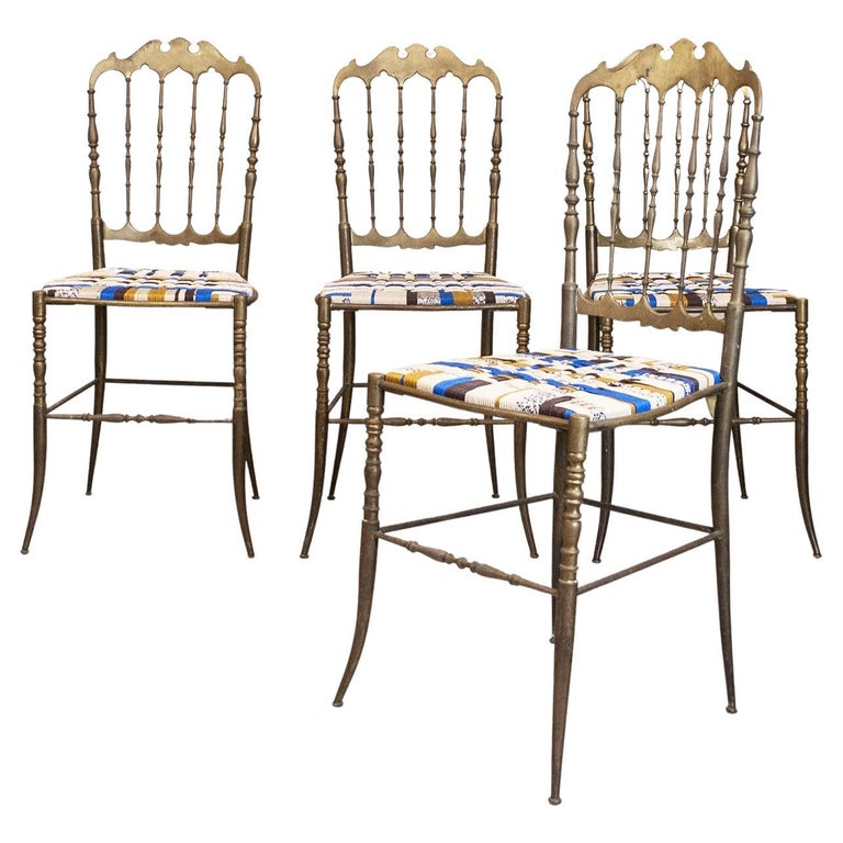 Chiavari Italian Midcentury Chairs in Brass For Sale