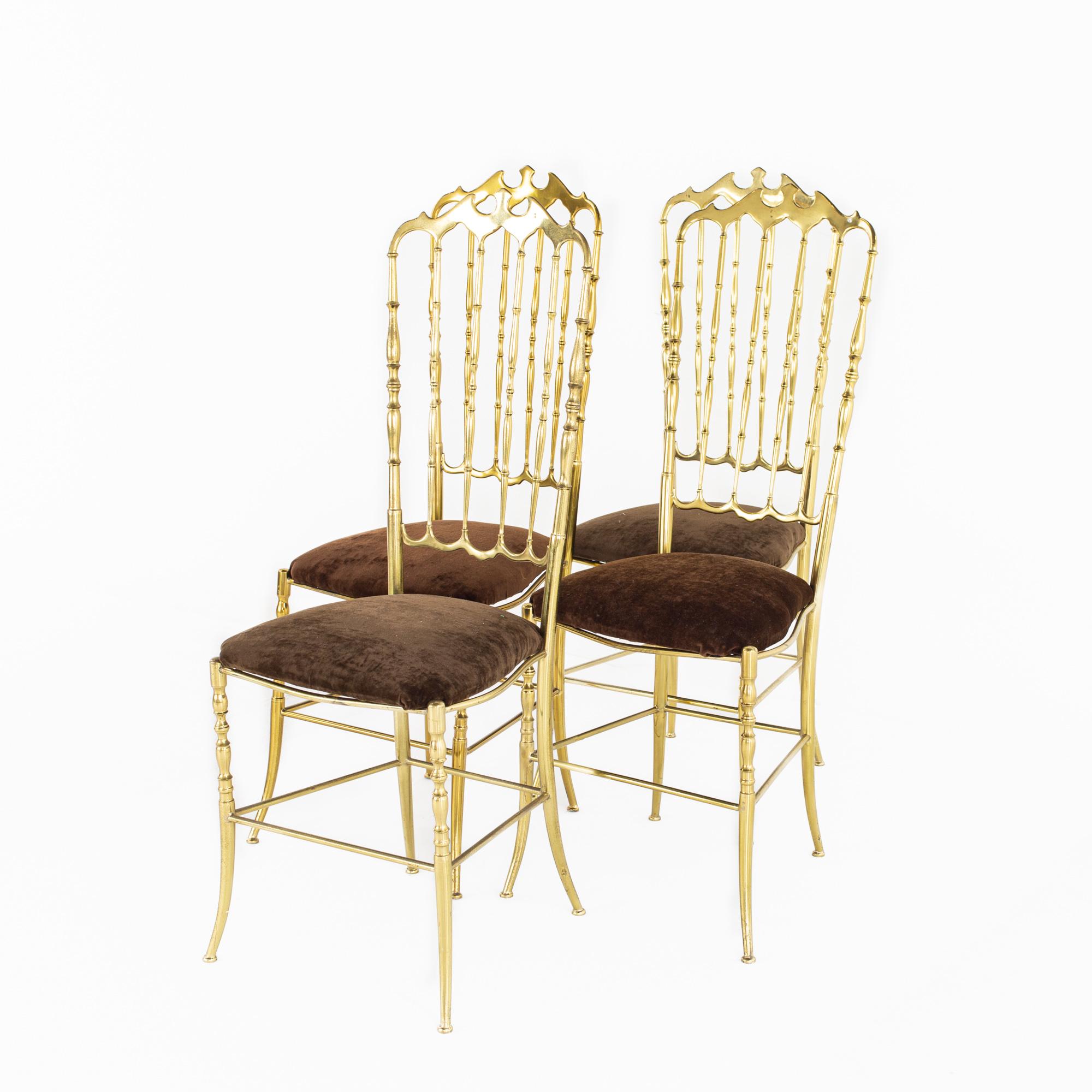 Mid-Century Modern Chiavari Mid Century Italian Solid Brass Dining Chairs - Set of 4