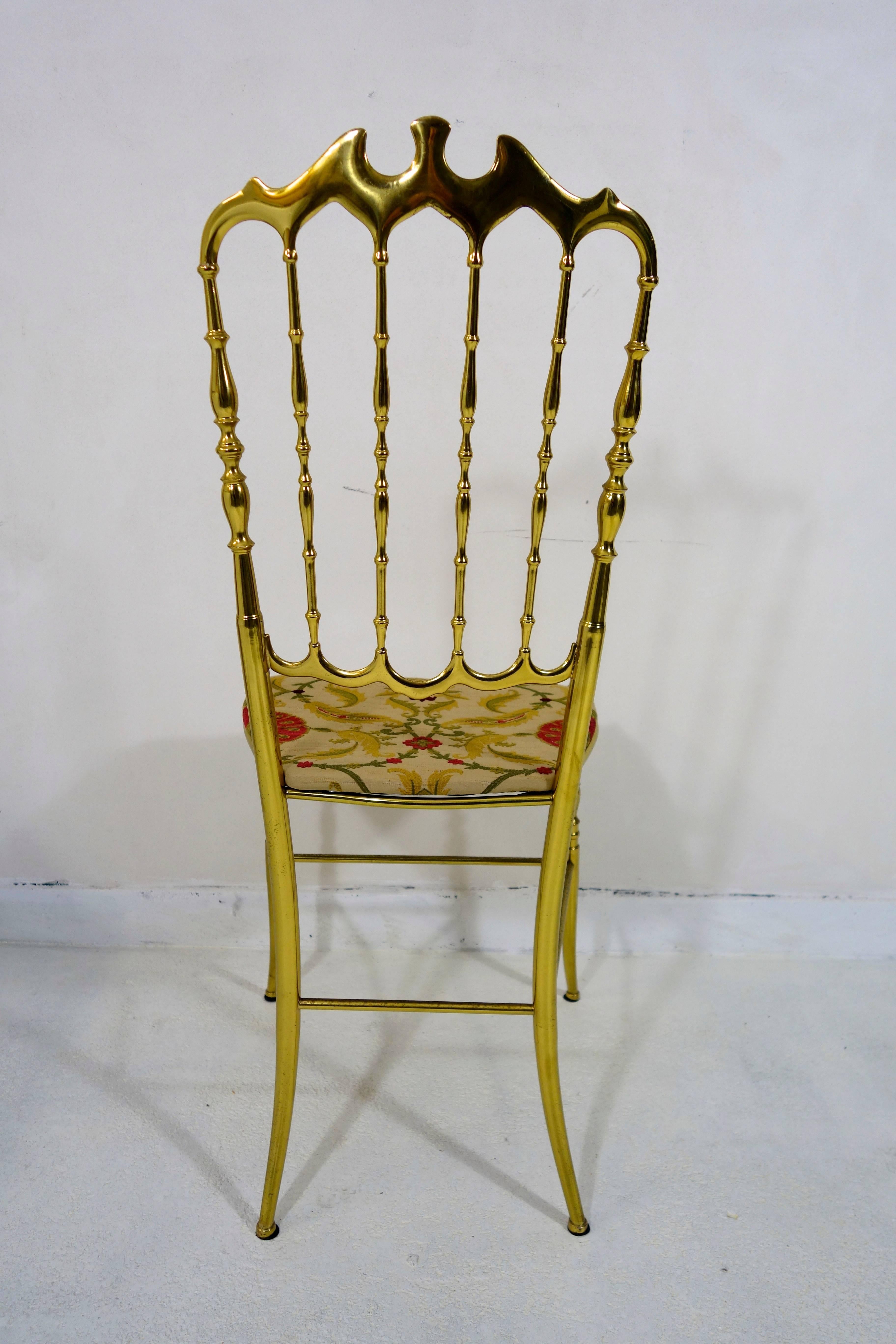 Italian Pair of two Shiny Brass Chairs in Hollywood Regency style made by Chiavari