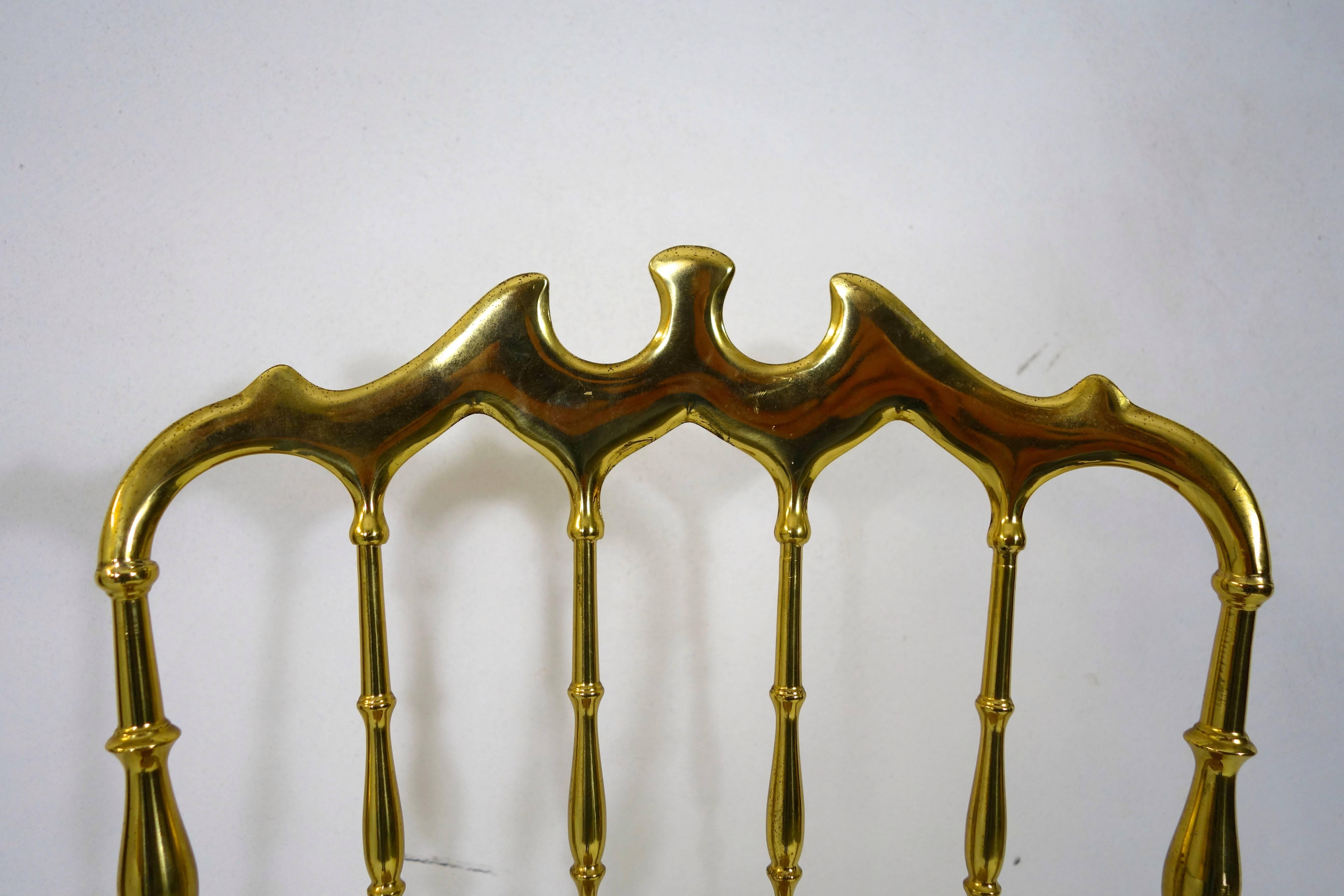20th Century Pair of two Shiny Brass Chairs in Hollywood Regency style made by Chiavari