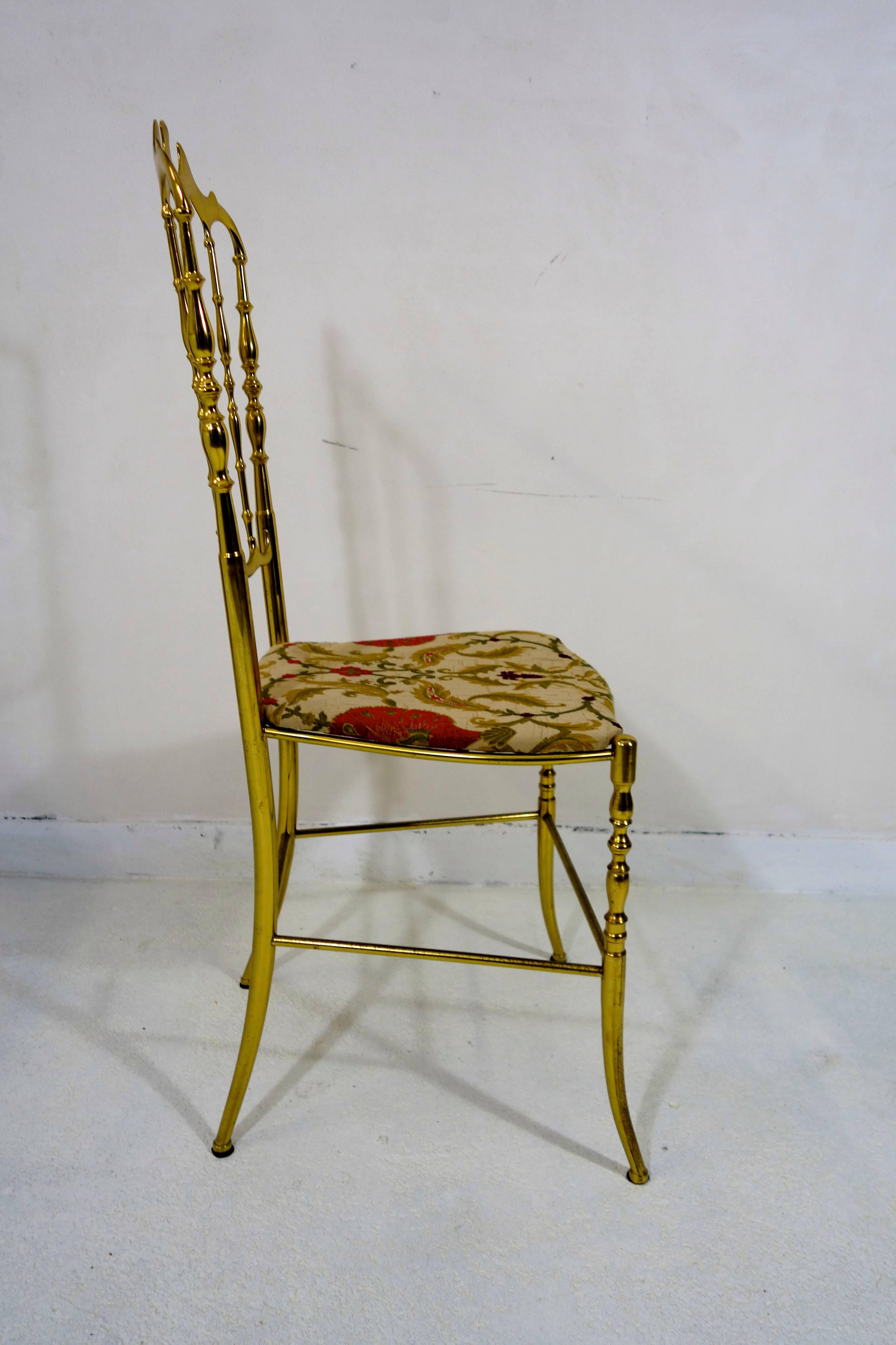 Pair of two Shiny Brass Chairs in Hollywood Regency style made by Chiavari 1