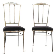 Vintage Chiavari Pair of Solid Brass Chairs, Italy, 1960s