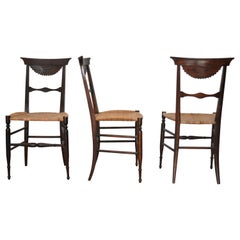 Chiavari Set Chairs in Cherrywood, Wicker Straw, Italy, 1870s