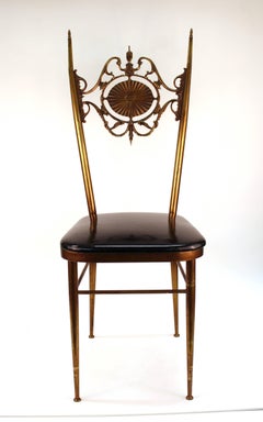 Chiavari Side Chair in Brass with Leda and Swan Relief
