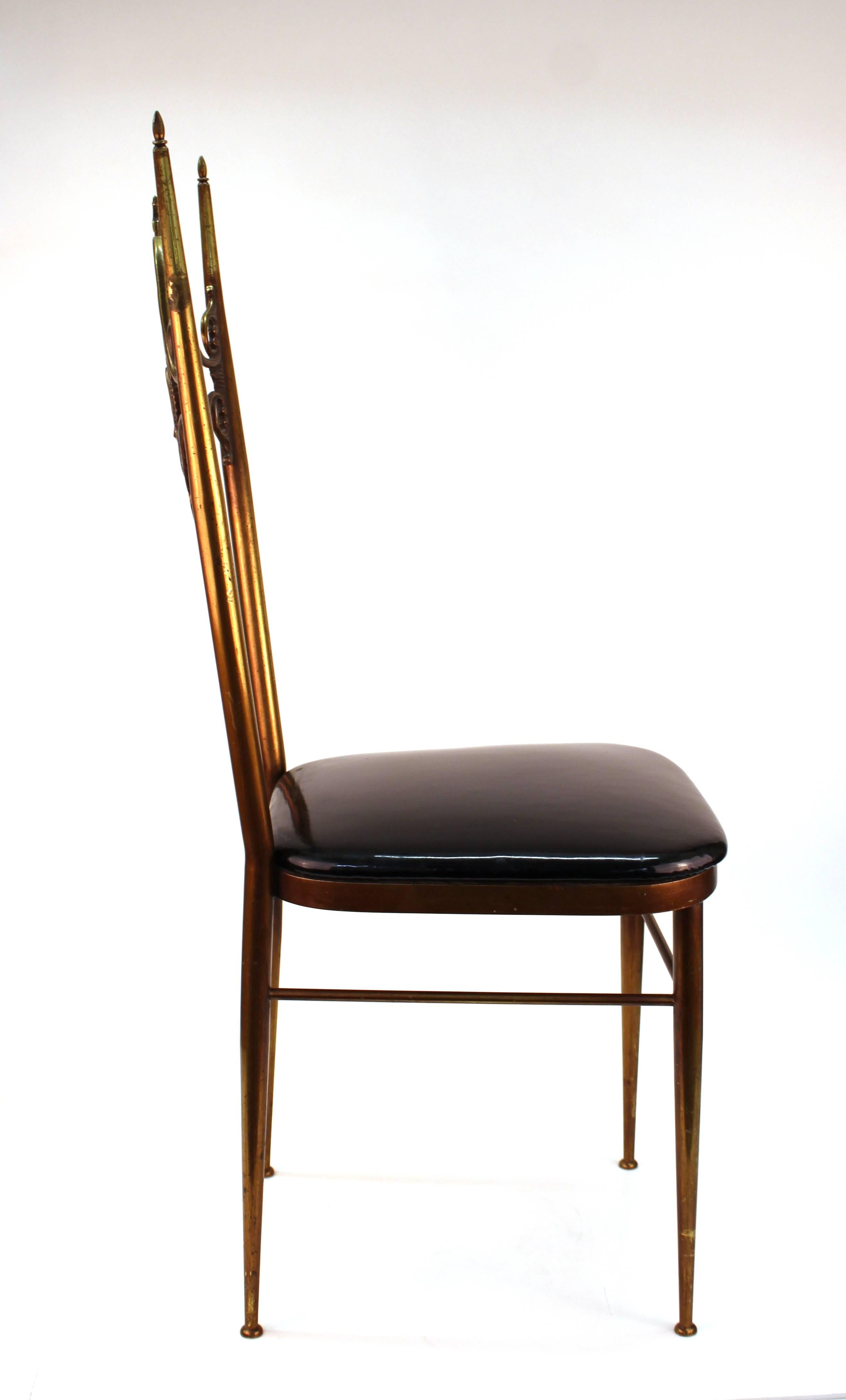 Mid-Century Modern Chiavari Side Chair in Brass with Leda and Swan Relief
