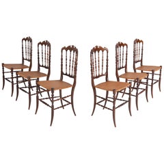 Chiavari Walnut and Wicker Dining Chairs