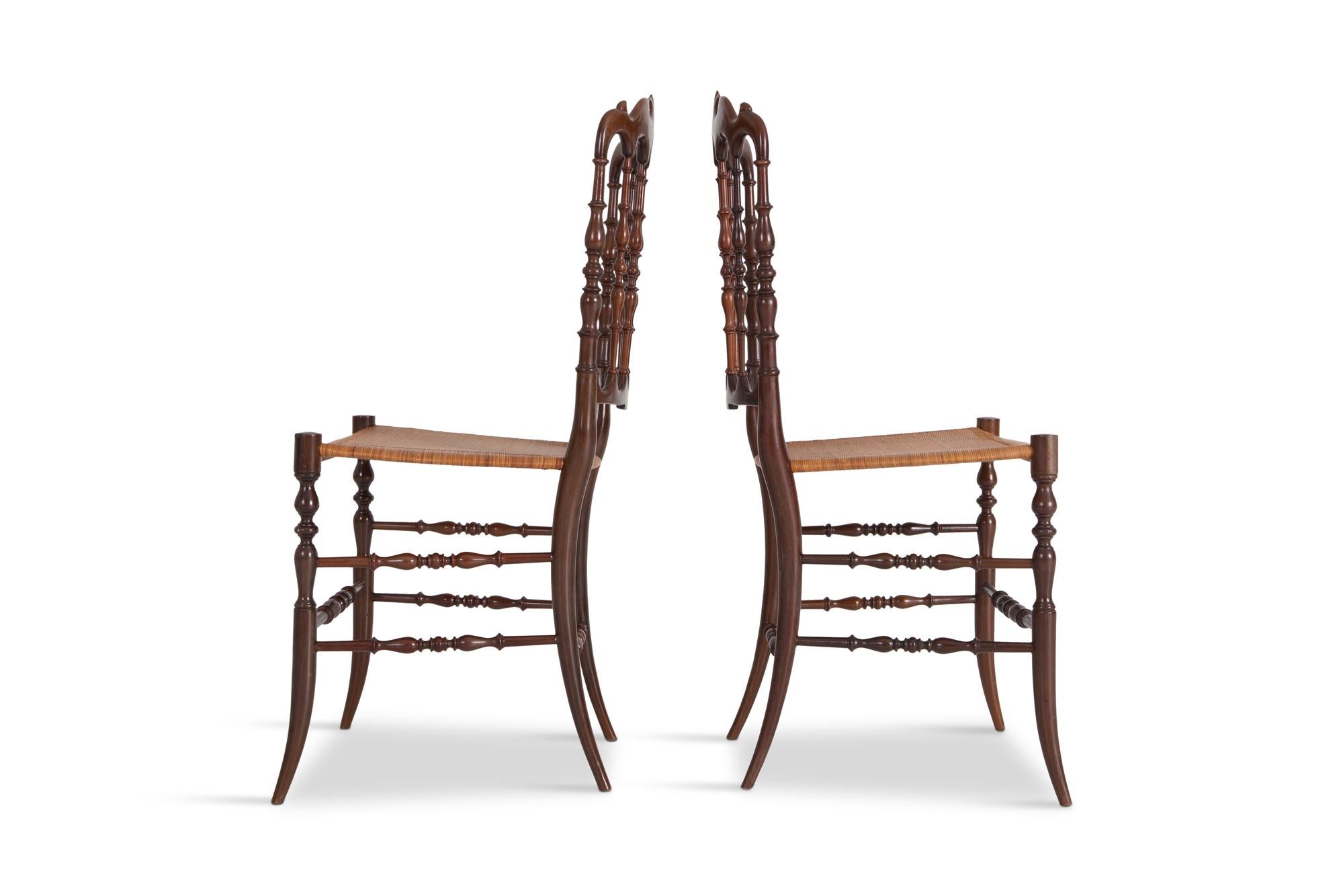 Italian Chiavari Walnut and Wicker Dining Chairs