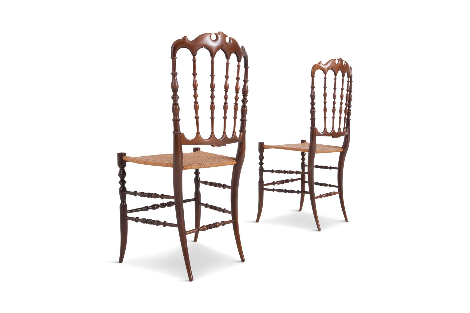 Rattan Chiavari Walnut and Wicker Dining Chairs