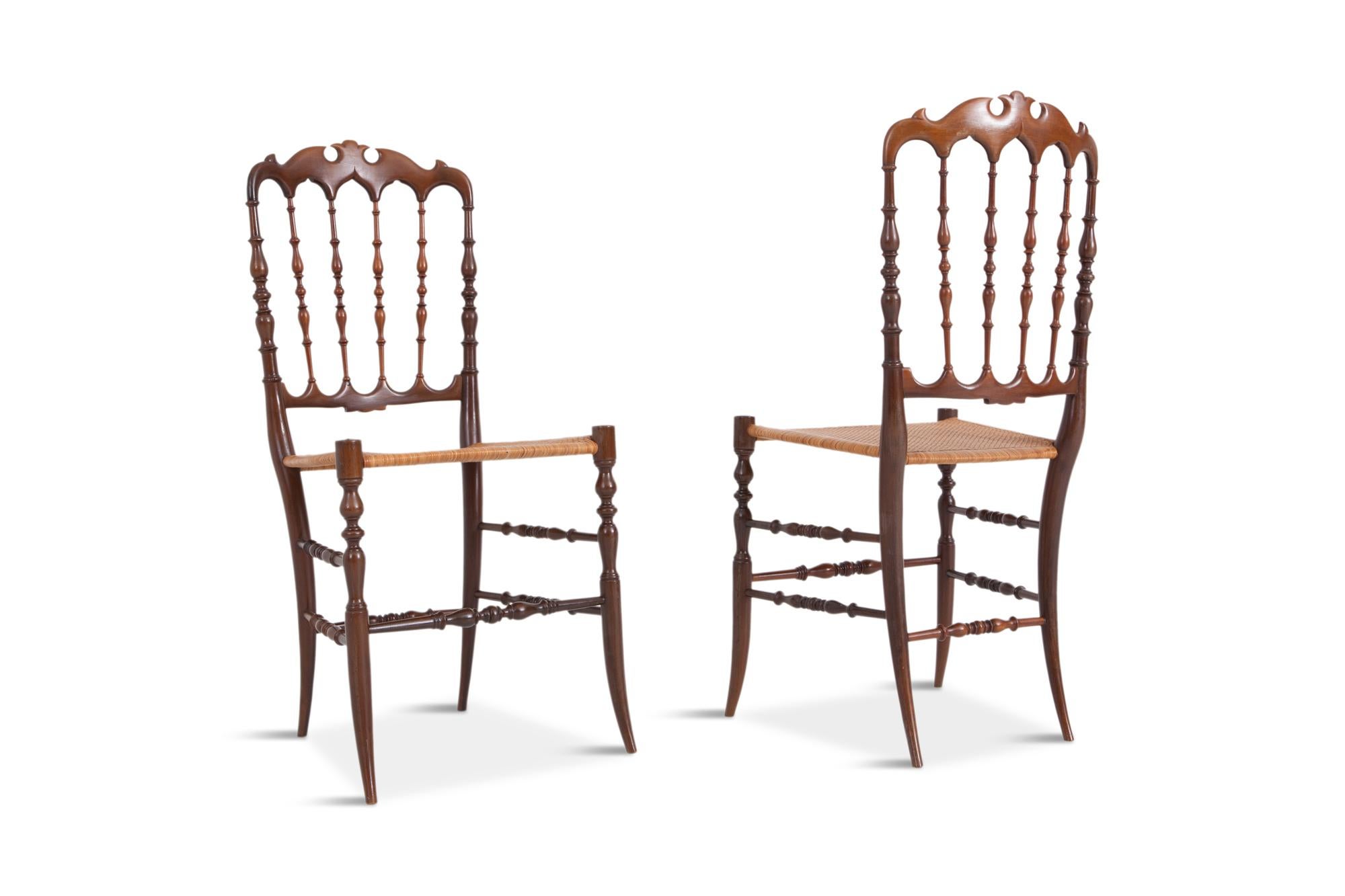 Chiavari Walnut and Wicker Dining Chairs 1