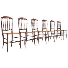 Antique Chiavari Walnut and Wicker Dining Chairs