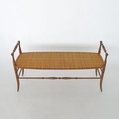 Chiavarina Bench in Wood and the Original Cane Seat, Italy 1950s