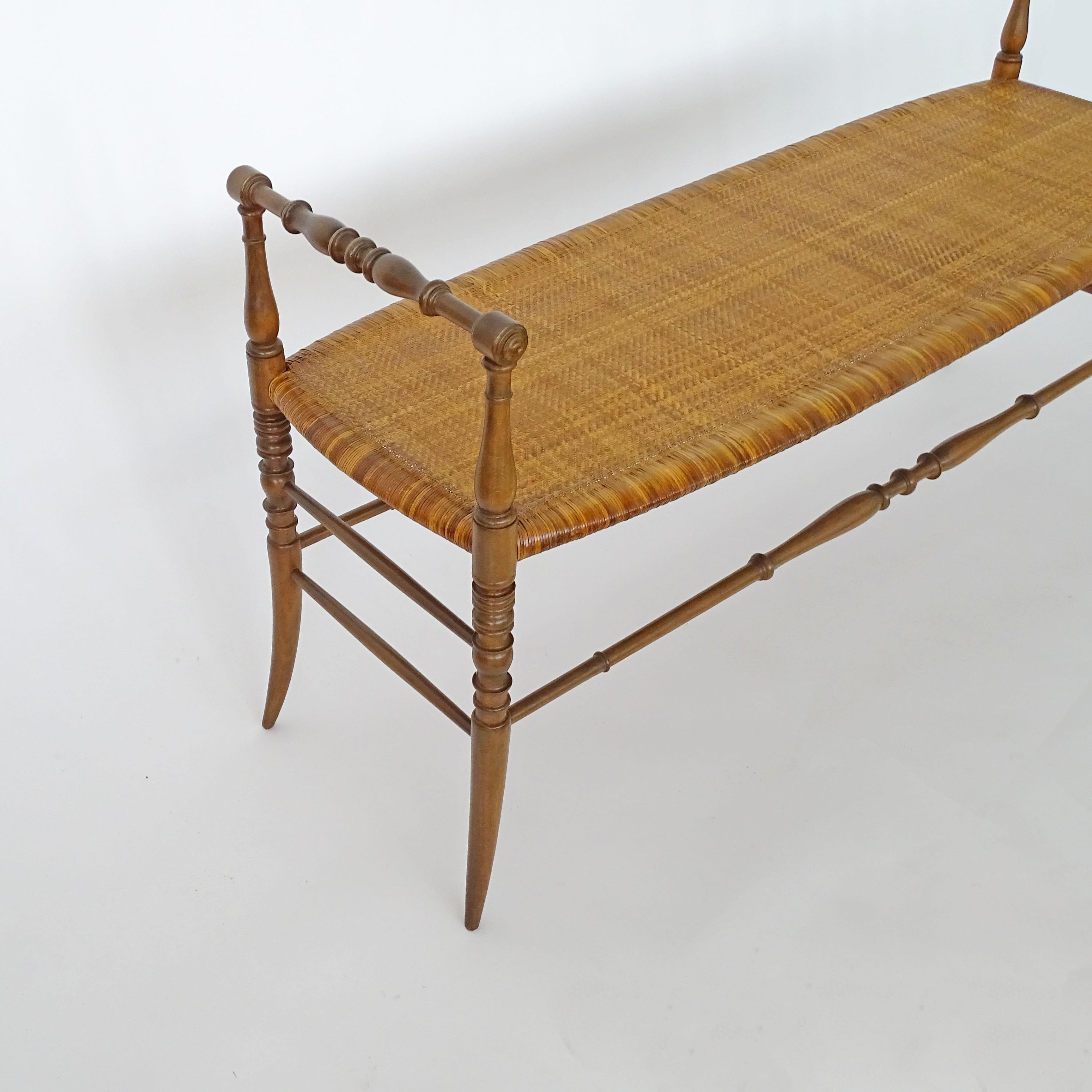 Mid-Century Modern Chiavarina Bench in Wood and the Original Cane Seat, Italy 1950s