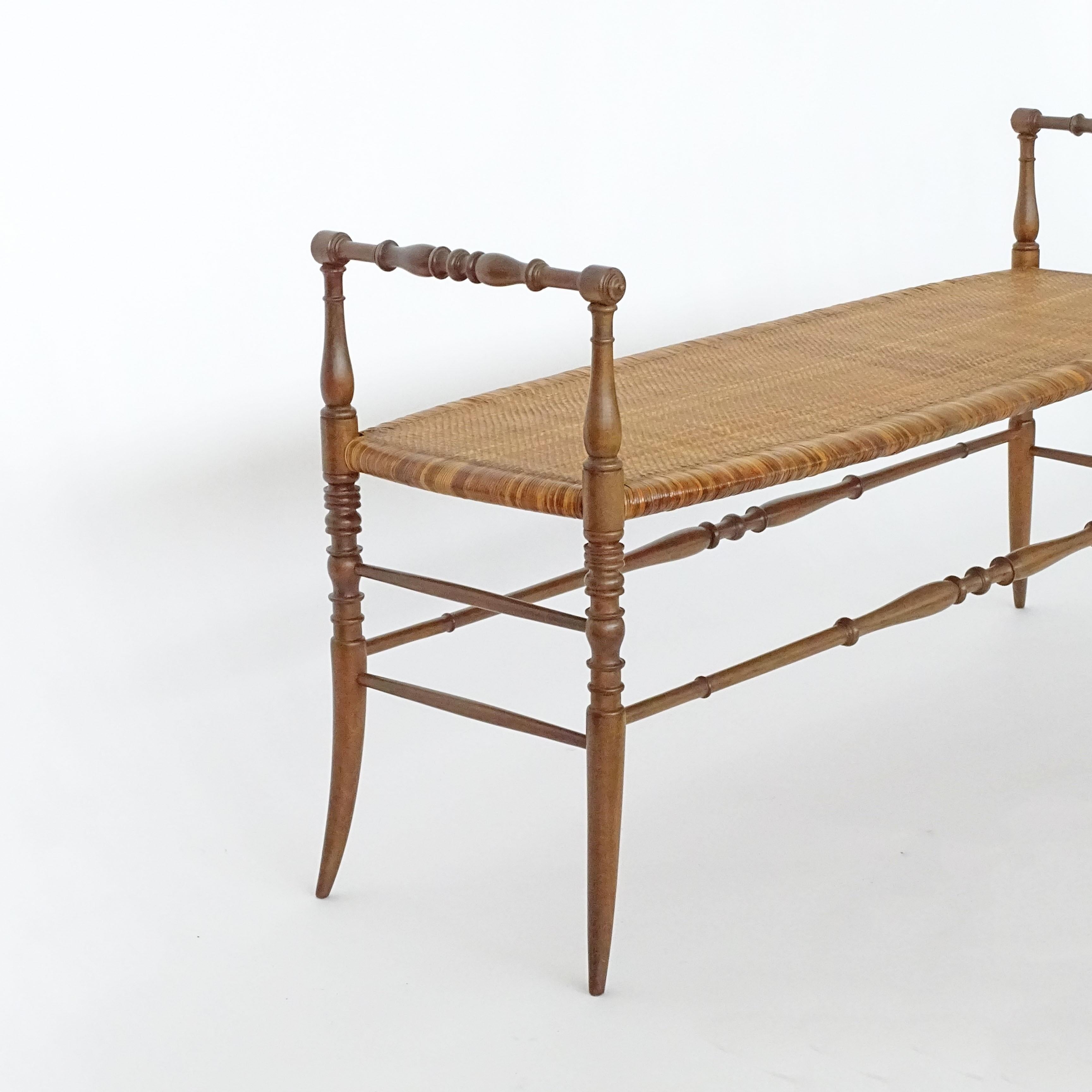 Chiavarina Bench in Wood and the Original Cane Seat, Italy 1950s In Good Condition In Milan, IT
